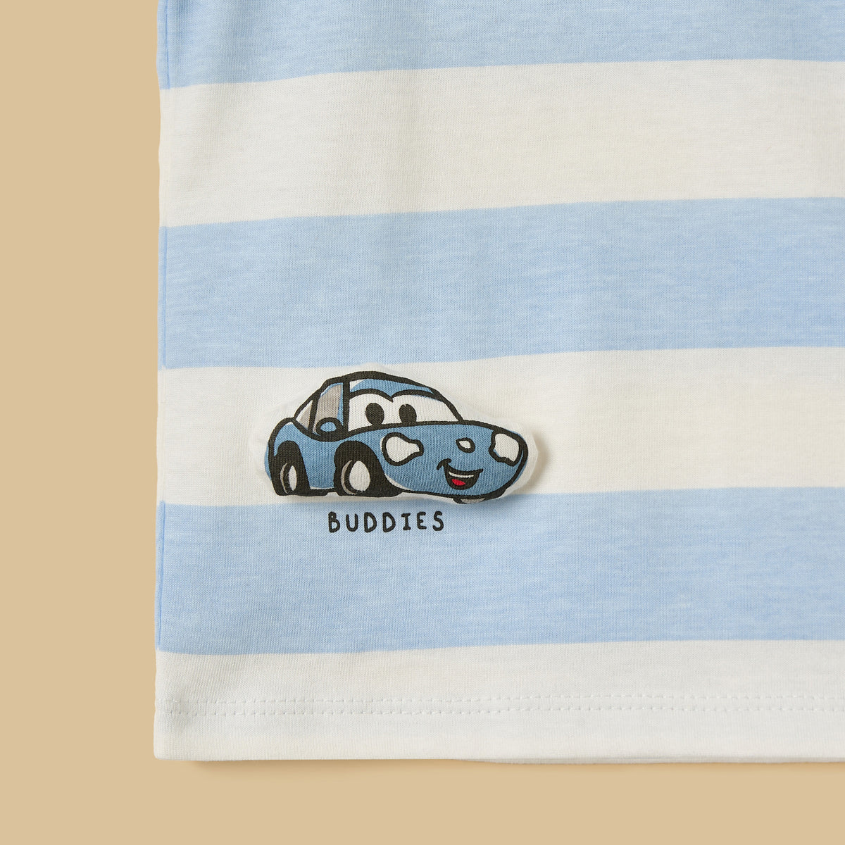 Cars Print Striped Cotton T-shirt and Shorts Set