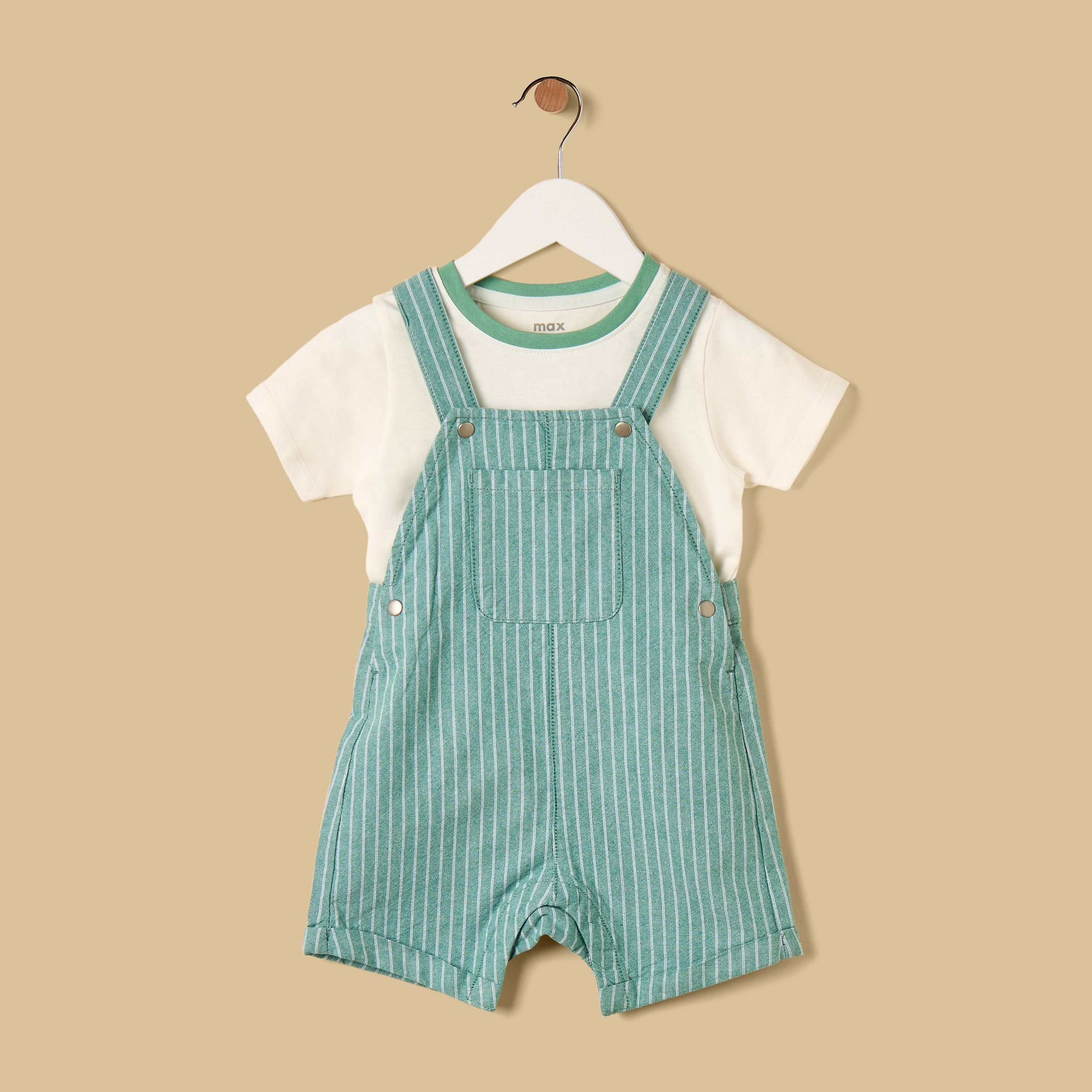 Striped Cotton Dungaree and T-shirt Set