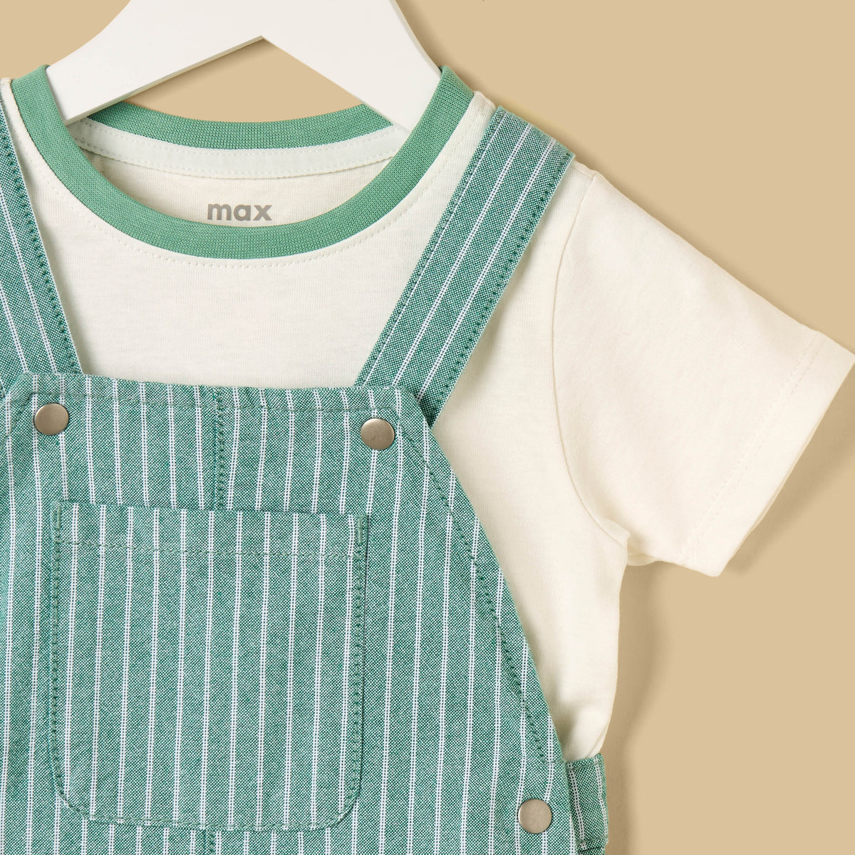 Striped Cotton Dungaree and T-shirt Set