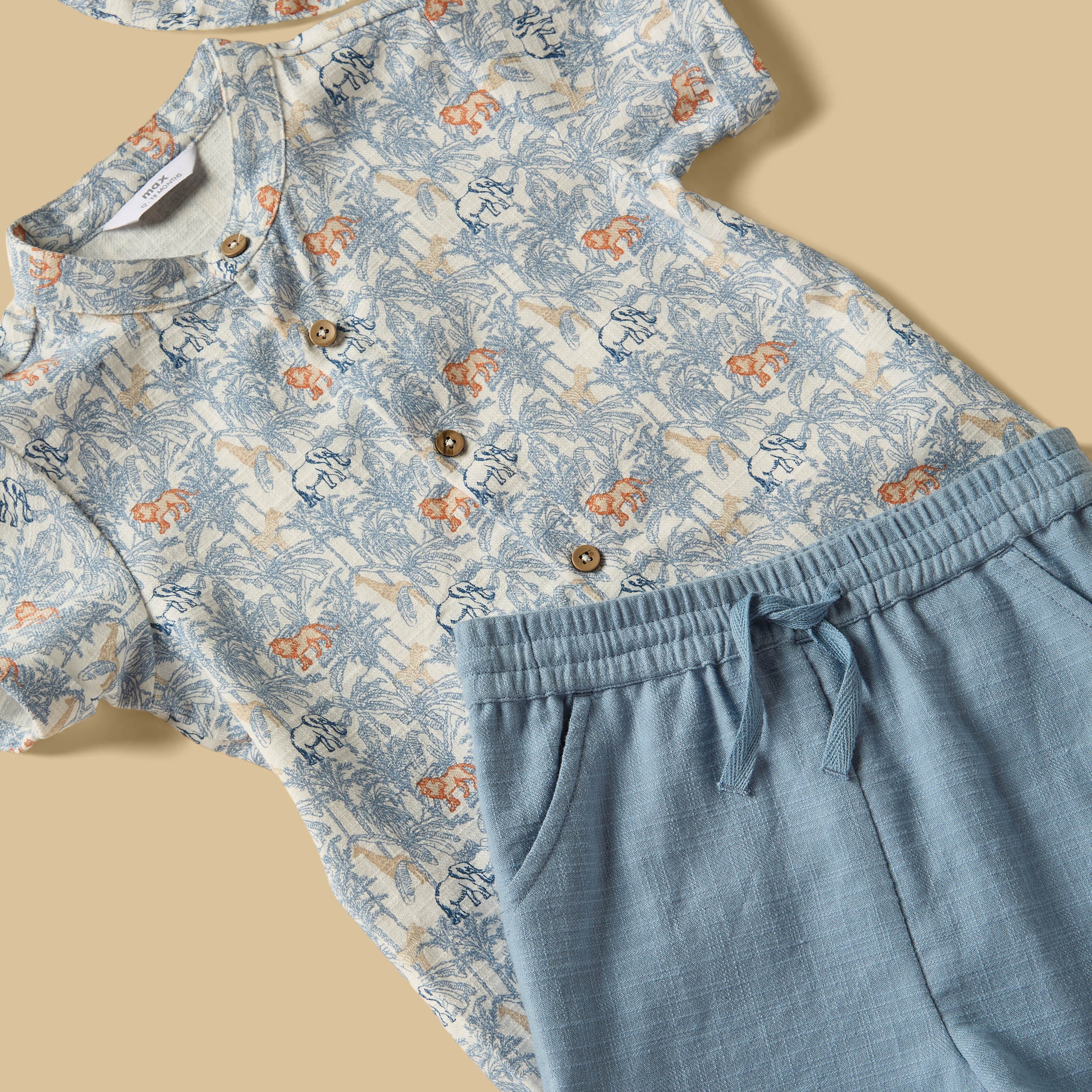 Safari Print Shirt with Shorts and Hat