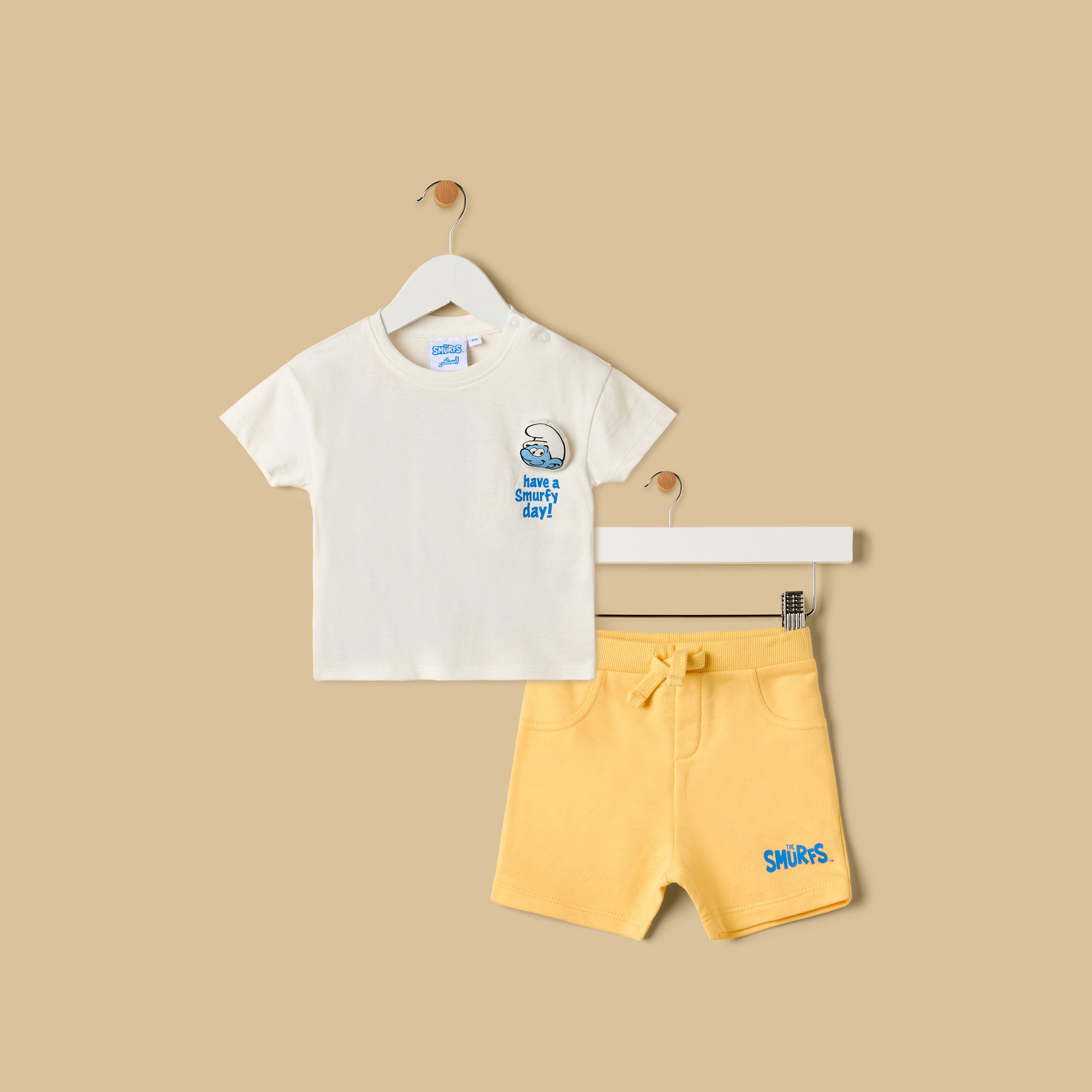 Smurfs Print Cotton T-shirt and Shorts Set