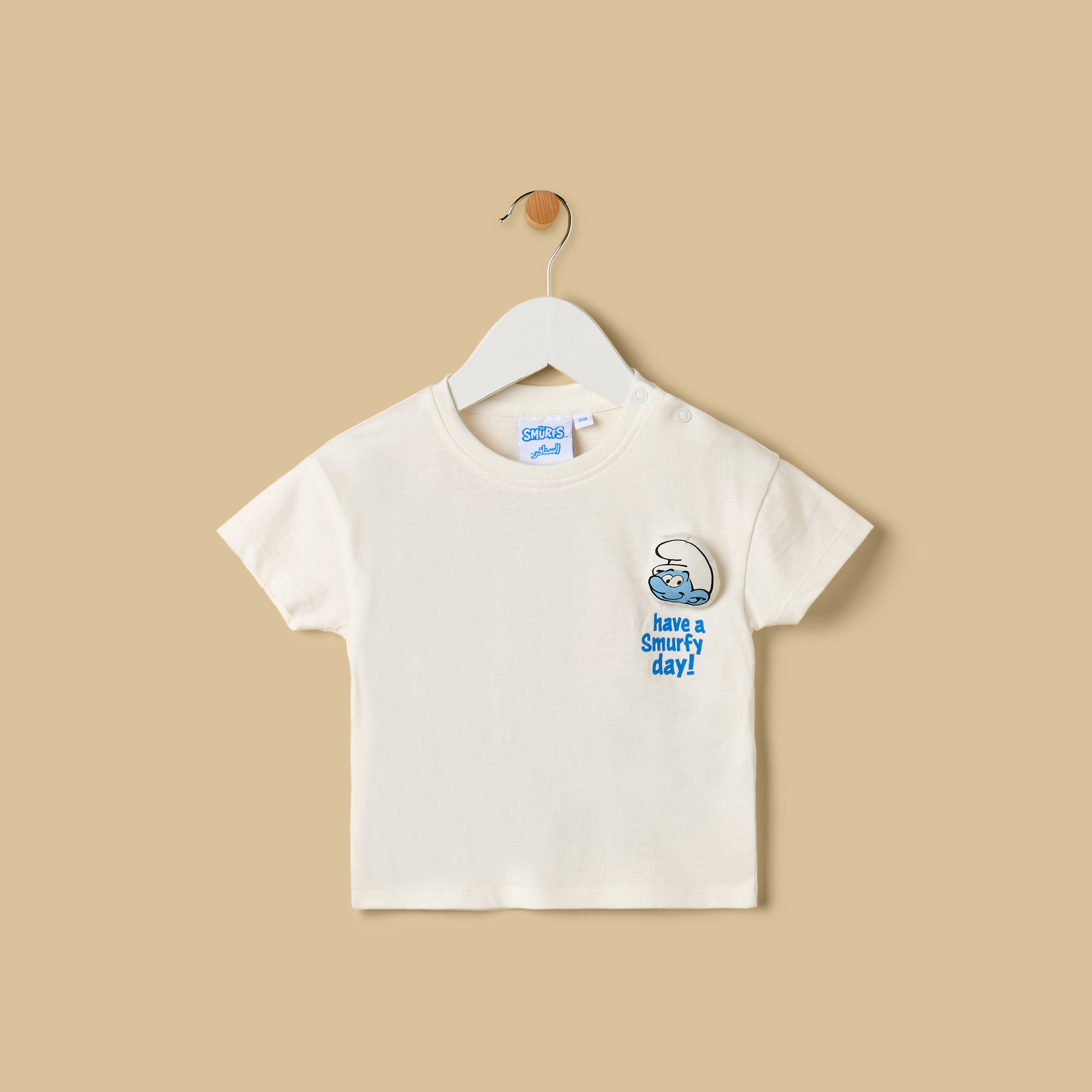 Smurfs Print Cotton T-shirt and Shorts Set