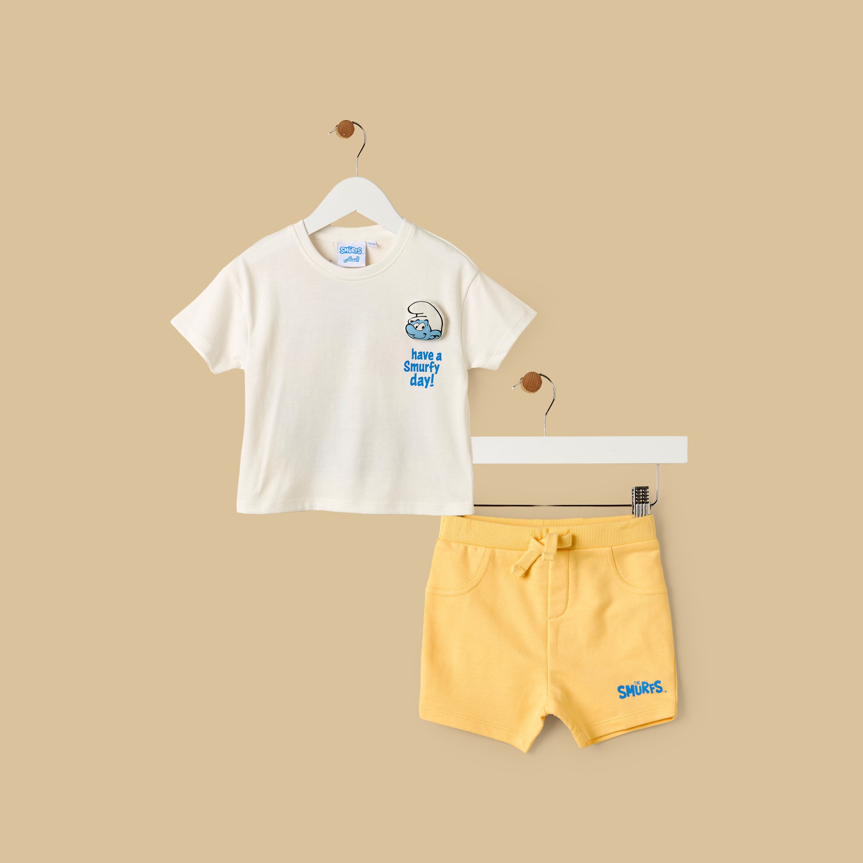 Smurfs Print Cotton T-shirt and Shorts Set