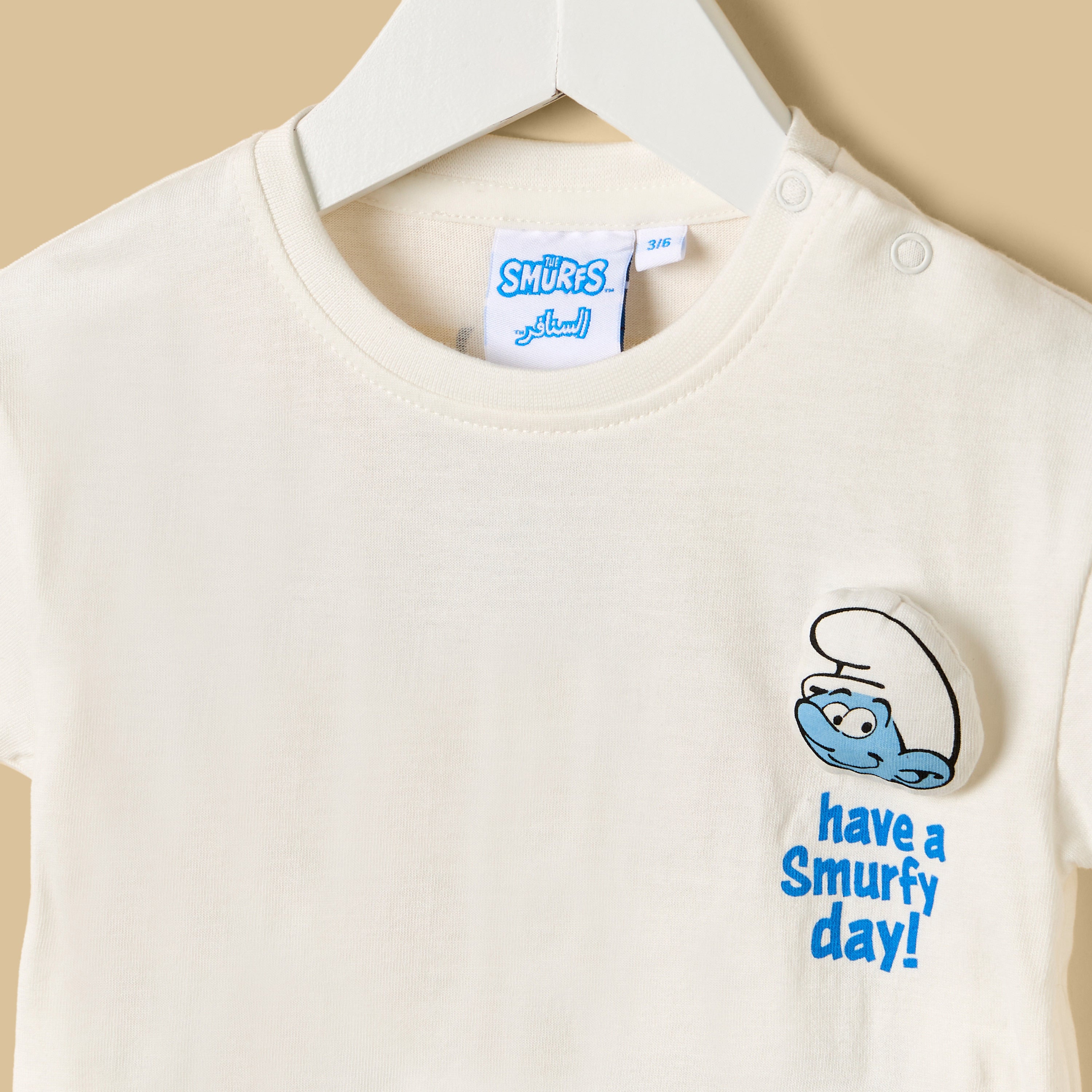 Smurfs Print Cotton T-shirt and Shorts Set