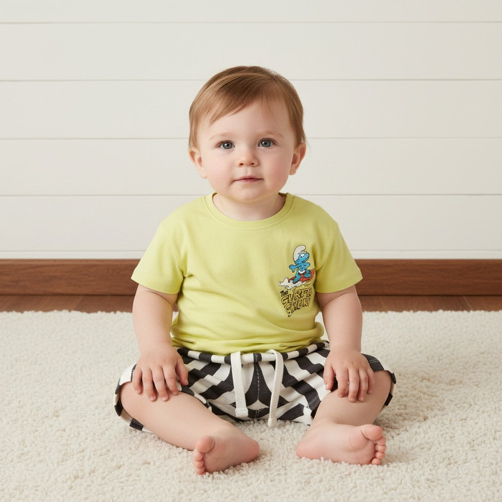 Smurfs Print Cotton T-shirt and Shorts Set