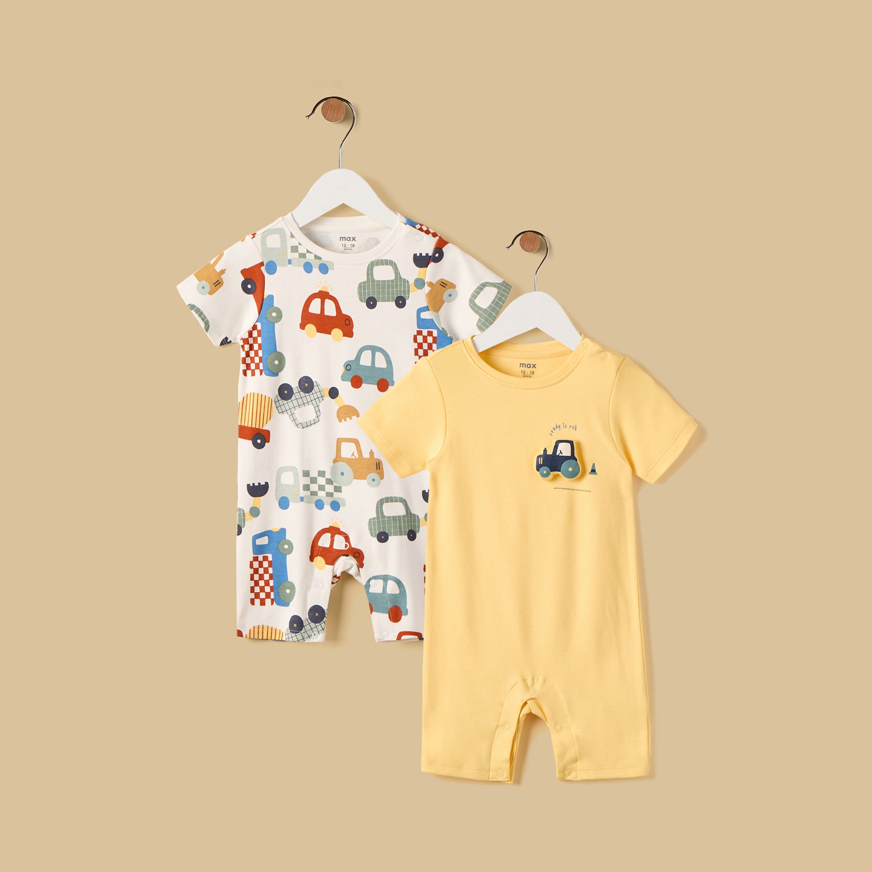 Pack of 2 - Vehicle Print Cotton Romper