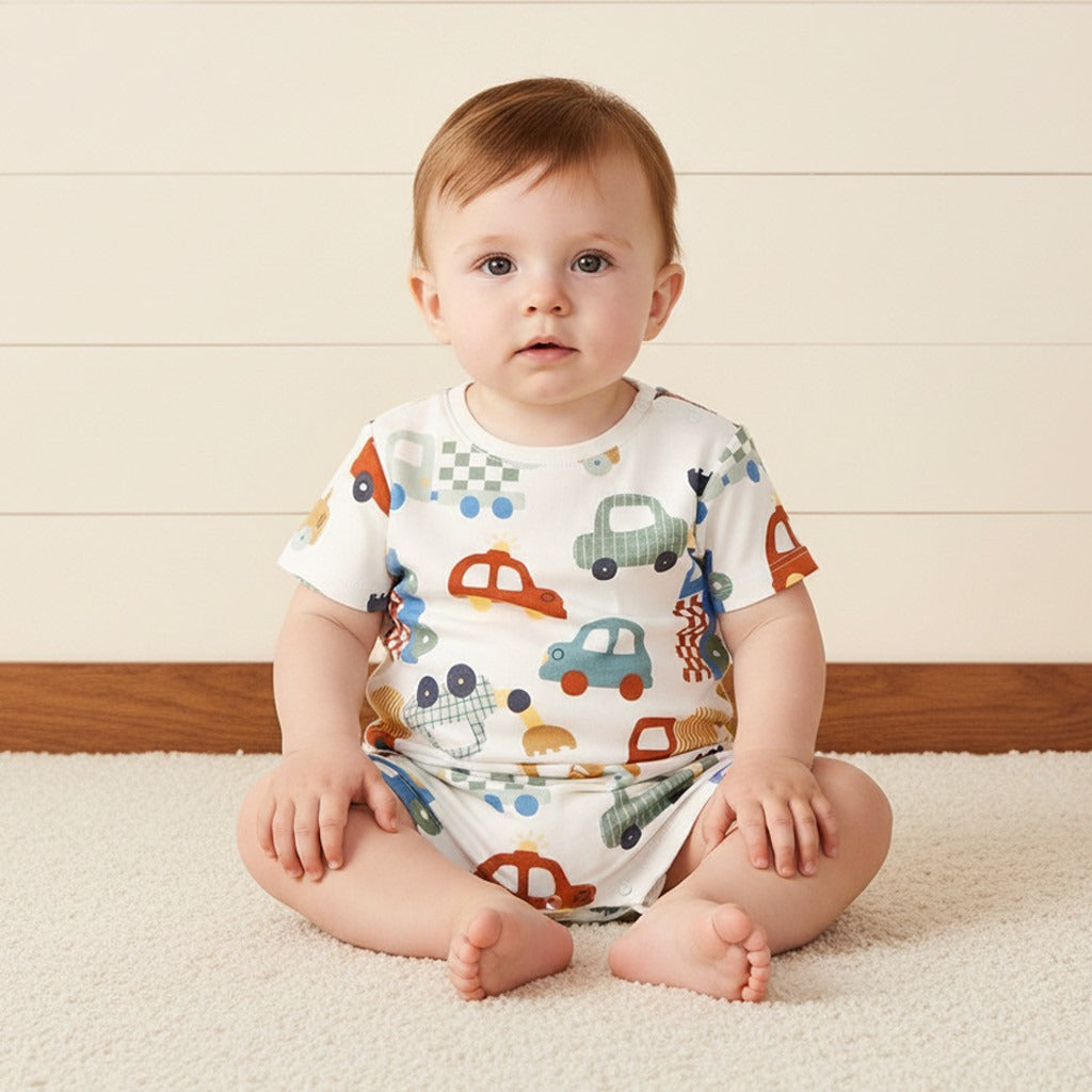 Pack of 2 - Vehicle Print Cotton Romper
