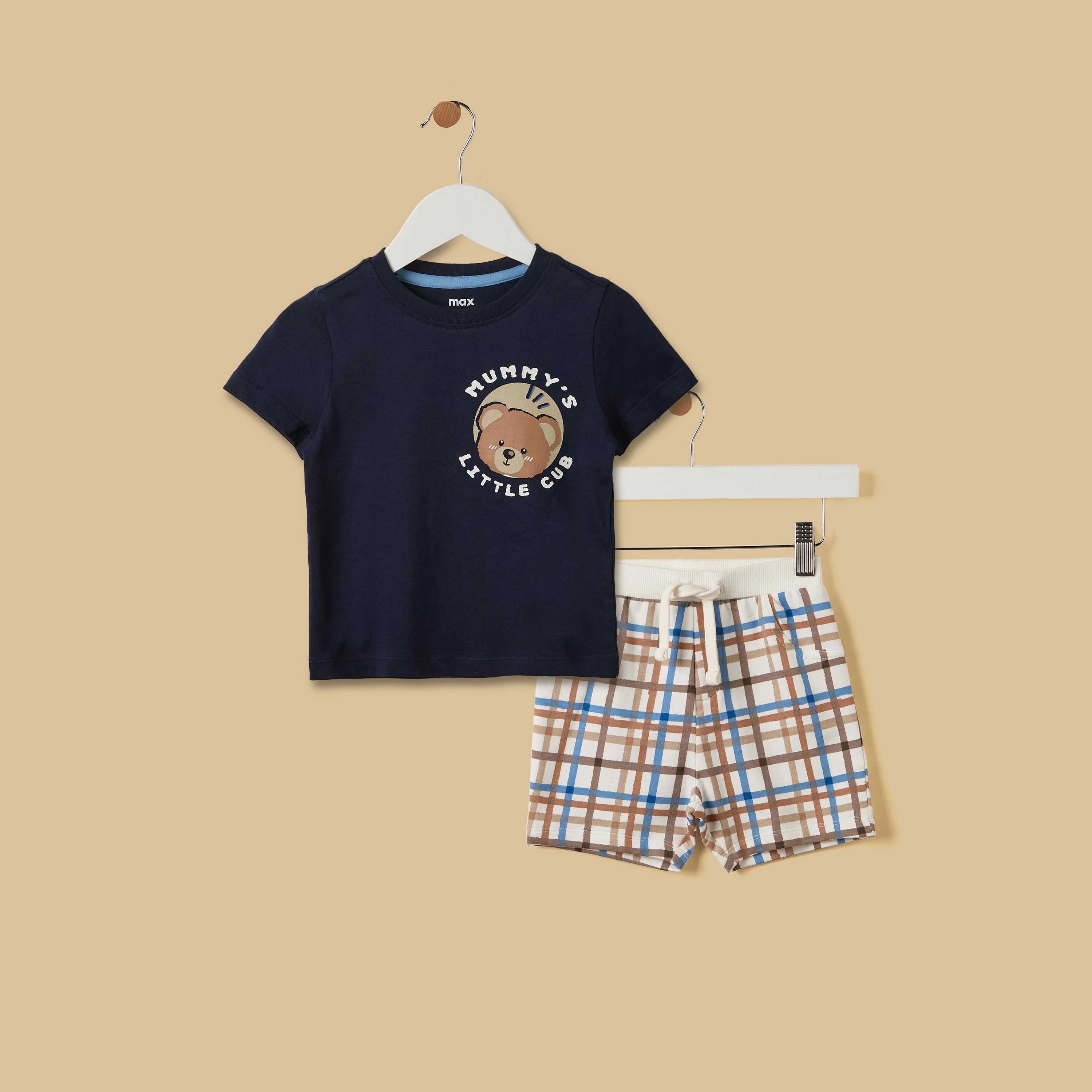 Bear Print Cotton T-shirt and Shorts Set
