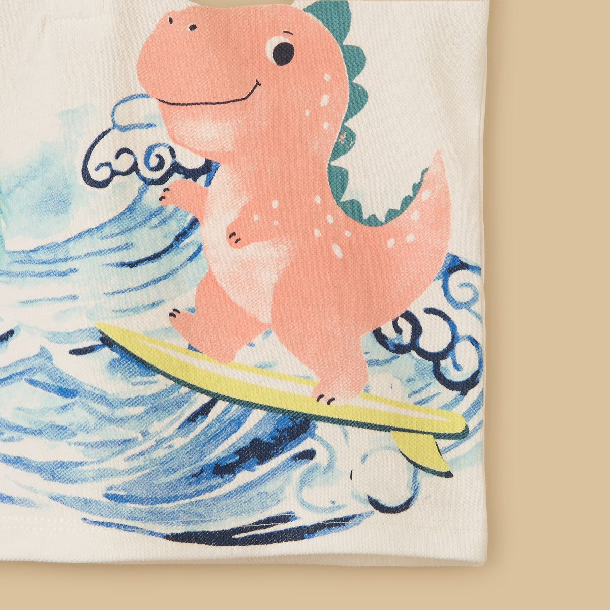 Dinosaur Print Cotton Polo T-shirt and Shorts Set