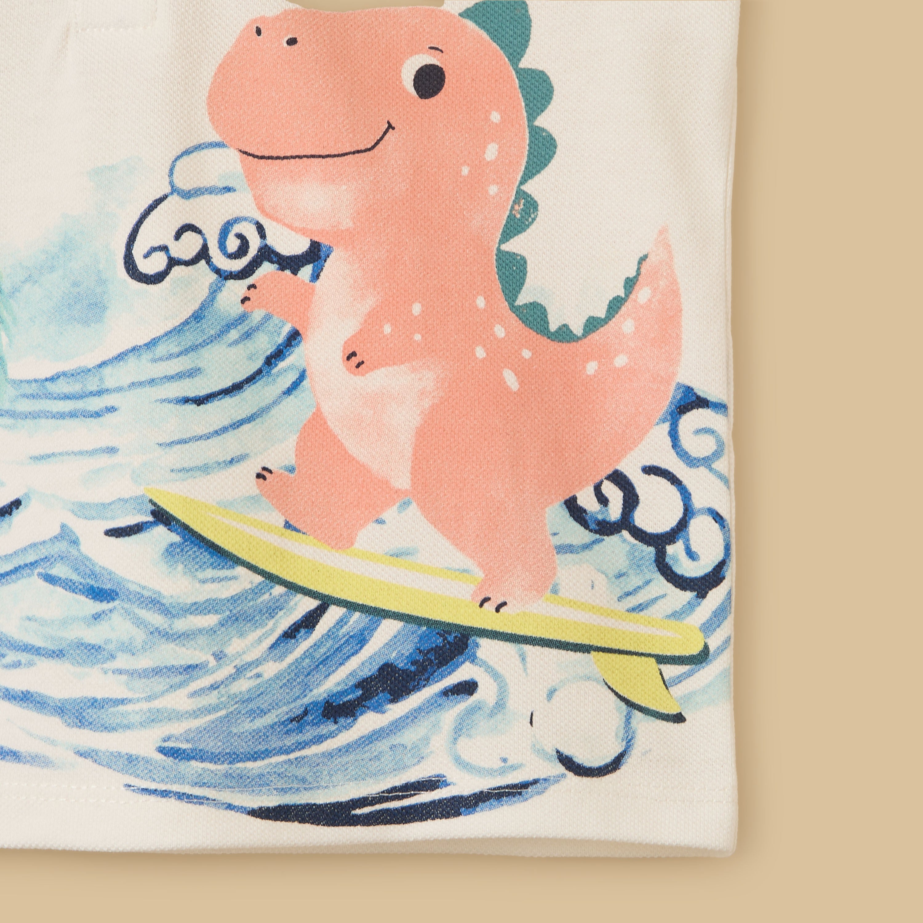 Dinosaur Print Cotton Polo T-shirt and Shorts Set