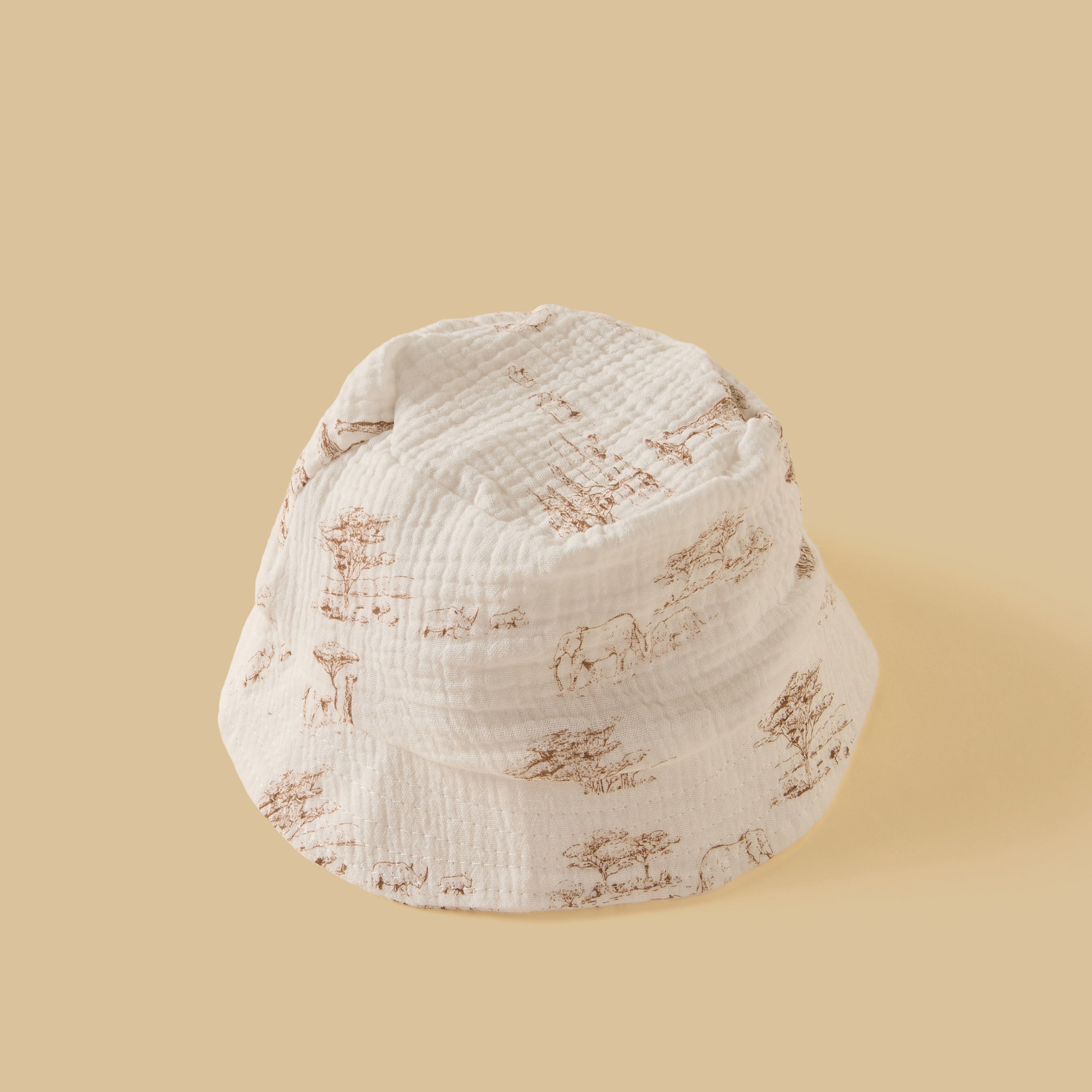 Printed Double Gauze Cotton Shirt with Shorts and Hat