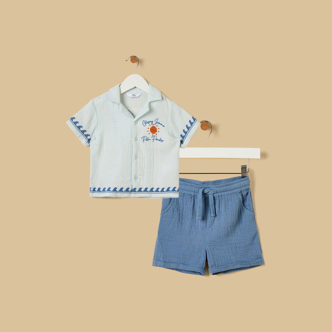 Embroidered Cotton Shirt and Shorts Set
