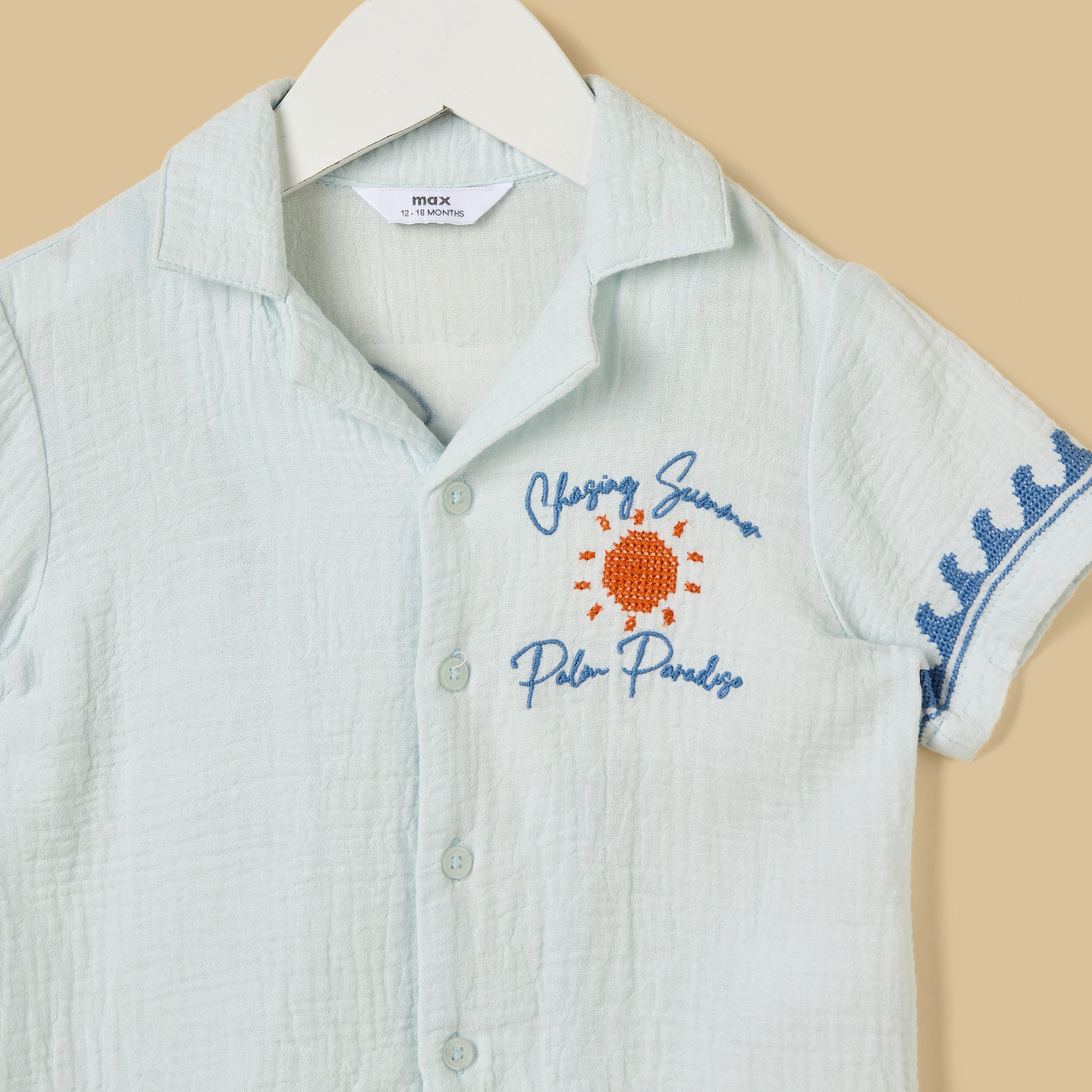 Embroidered Cotton Shirt and Shorts Set