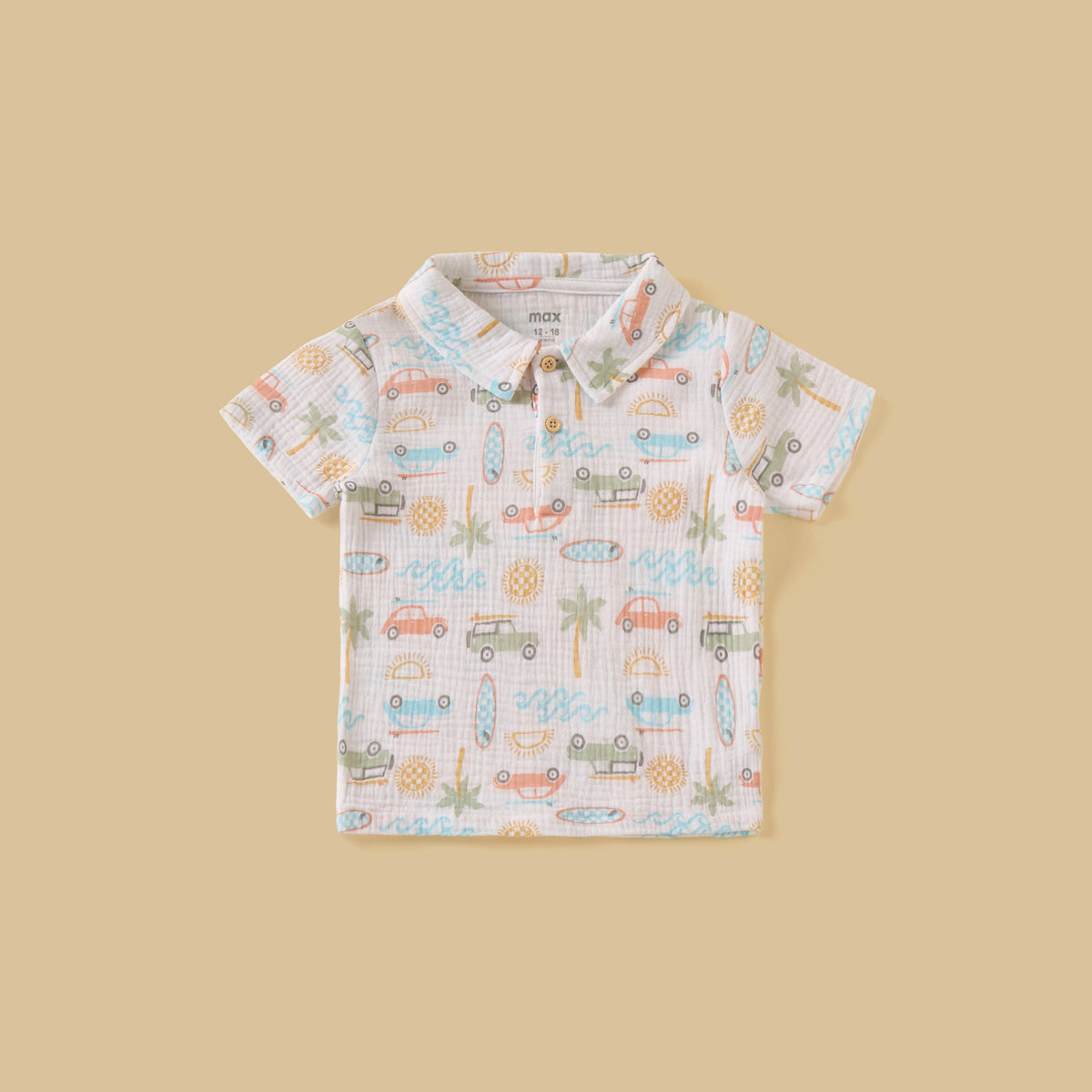Vehicle Print Double Gauze Cotton Polo T-shirt with Shorts and Hat