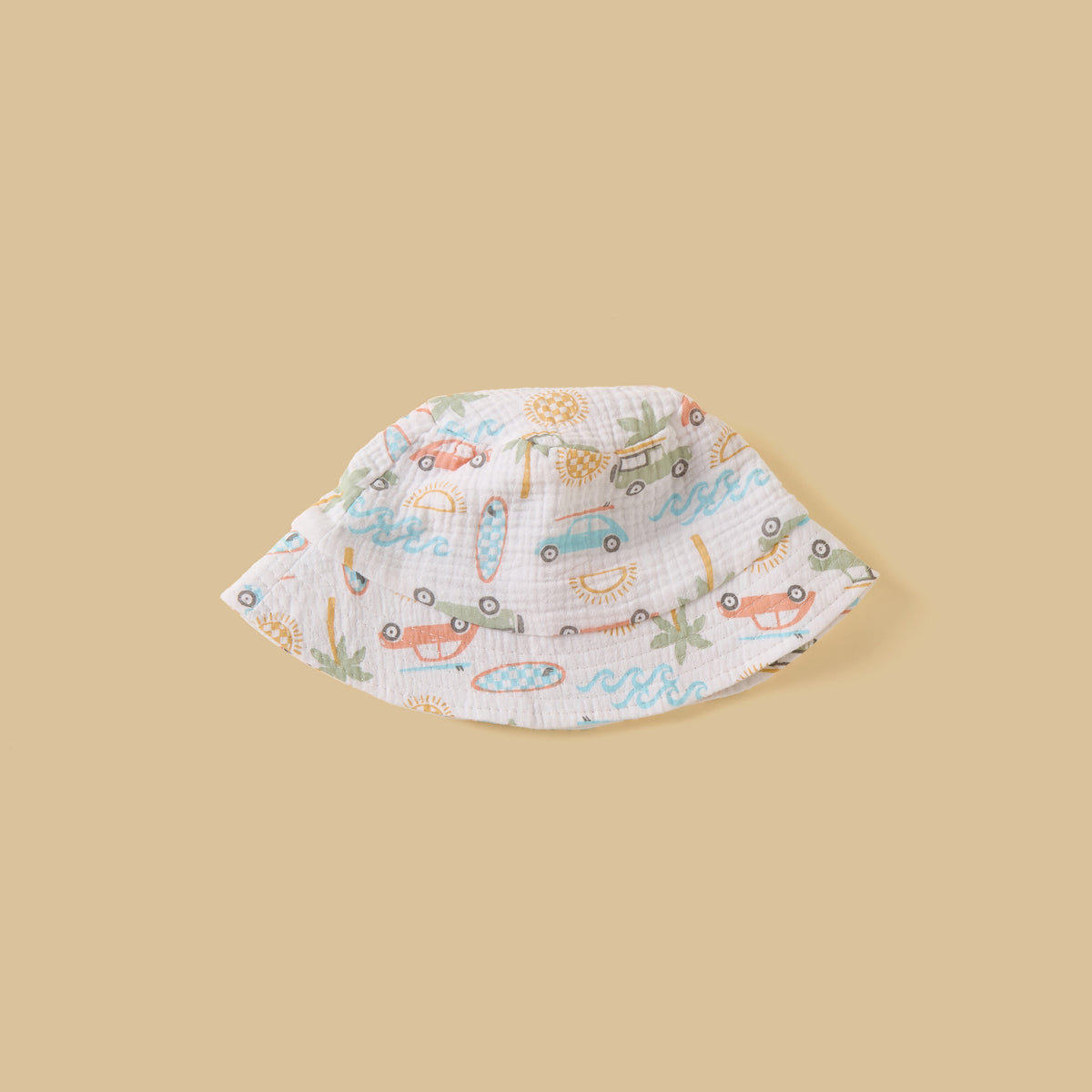 Vehicle Print Double Gauze Cotton Polo T-shirt with Shorts and Hat