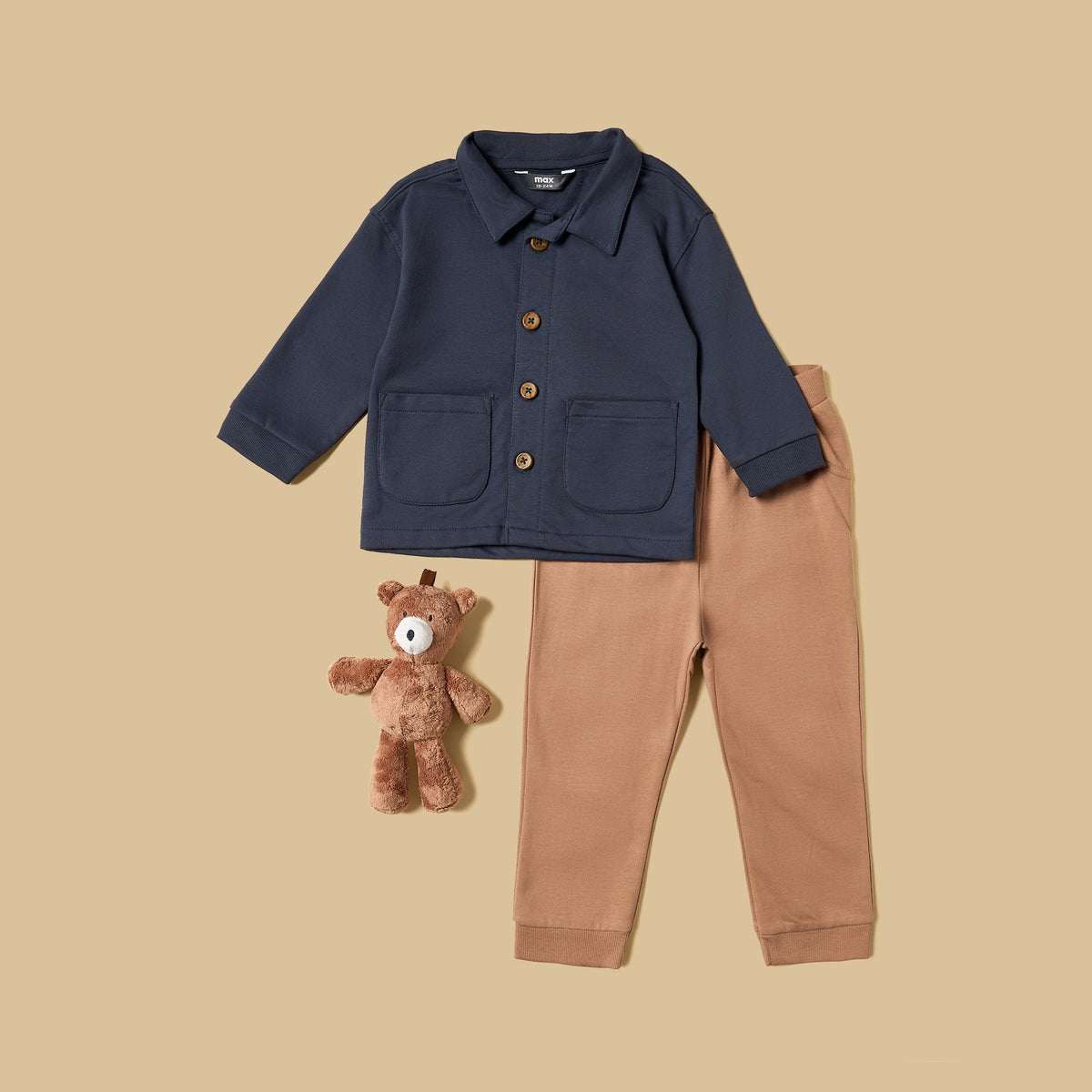 Plain Cotton Shirt with Joggers and Soft Toy