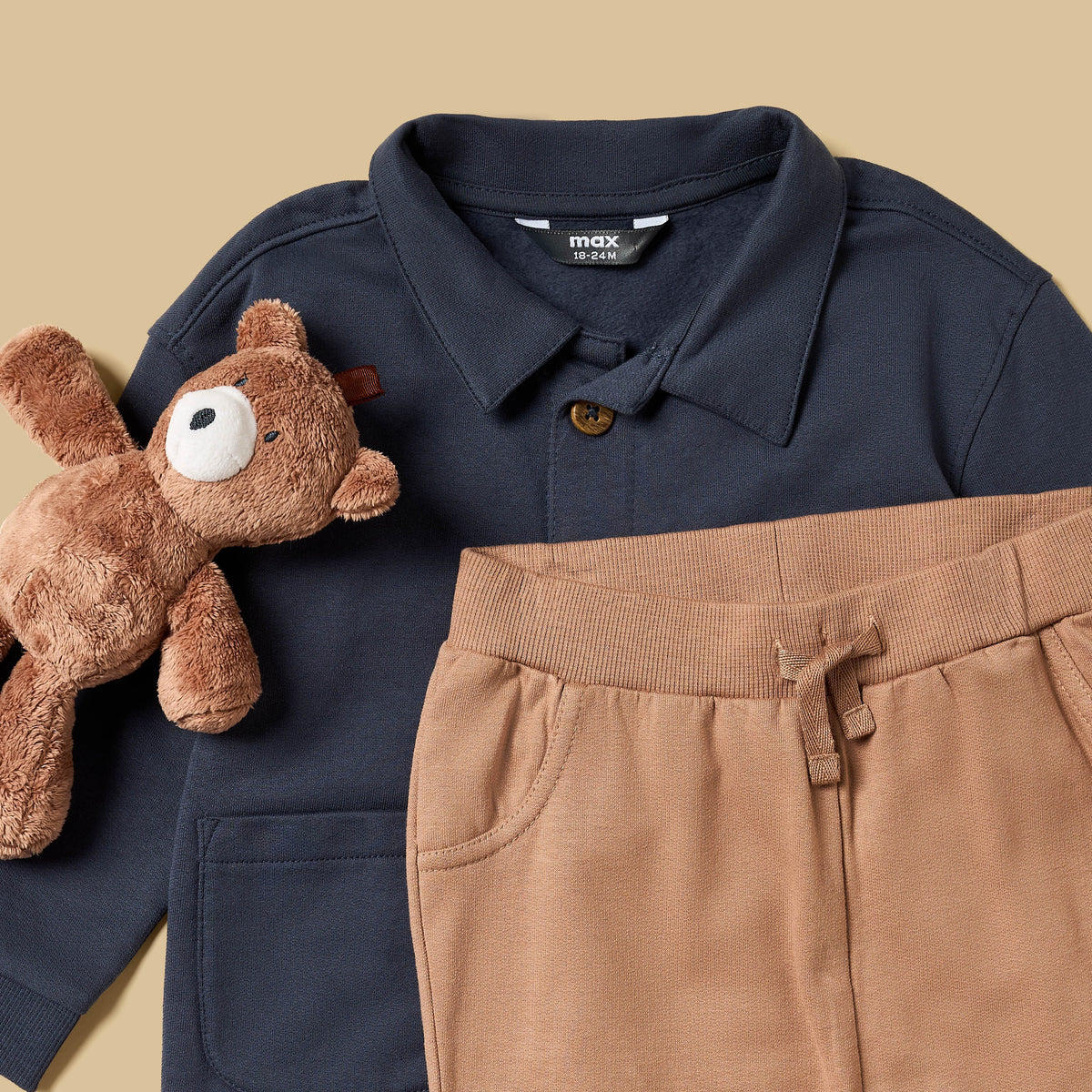 Plain Cotton Shirt with Joggers and Soft Toy