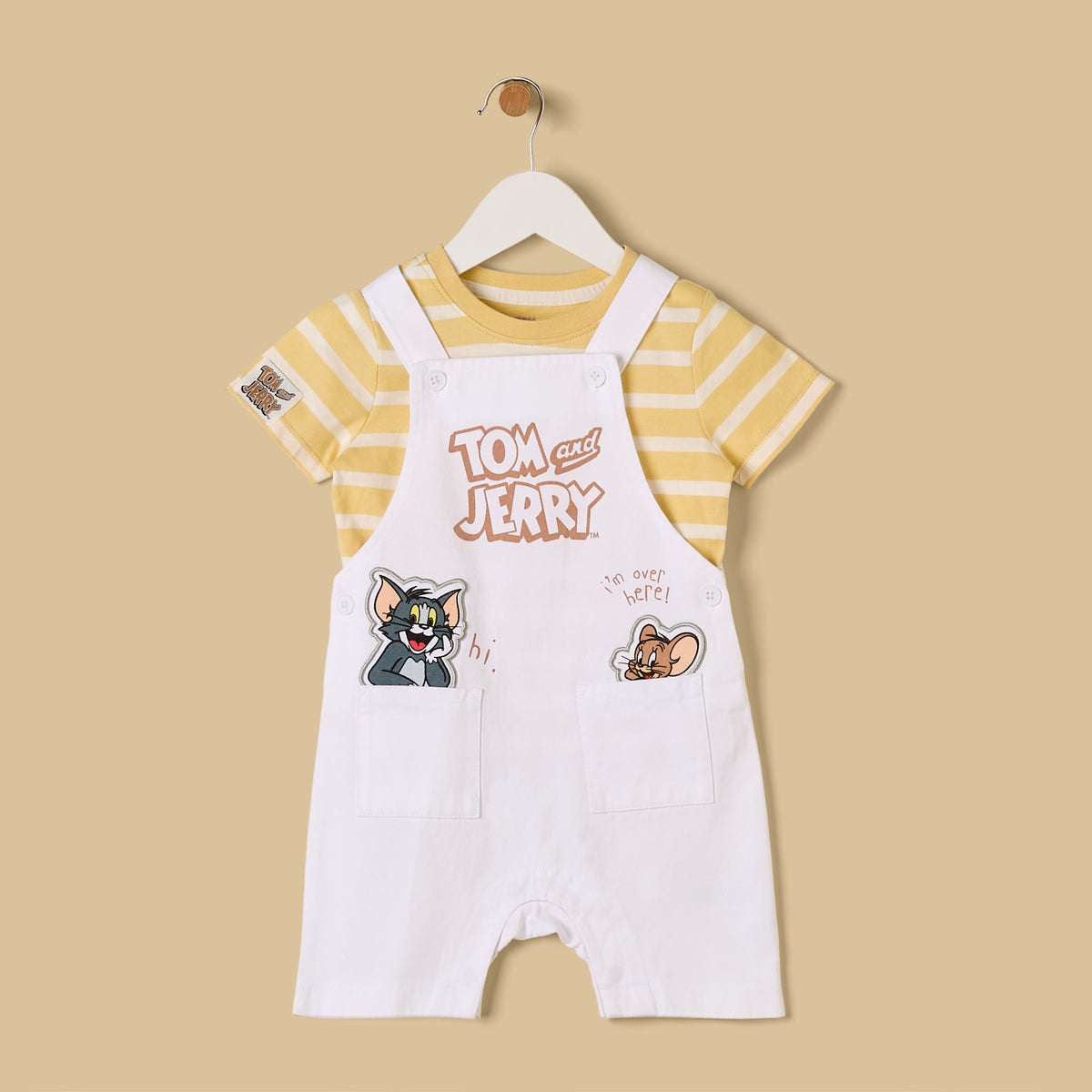 Tom and Jerry Print Cotton Dungaree and T-shirt Set