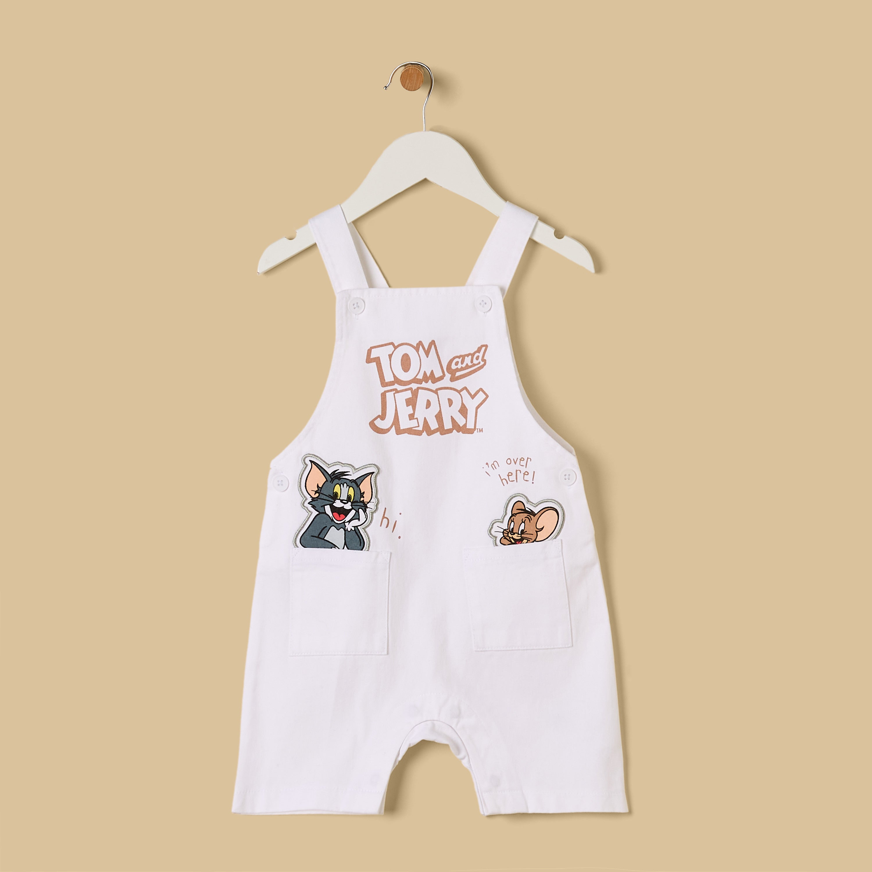 Tom and Jerry Print Cotton Dungaree and T-shirt Set