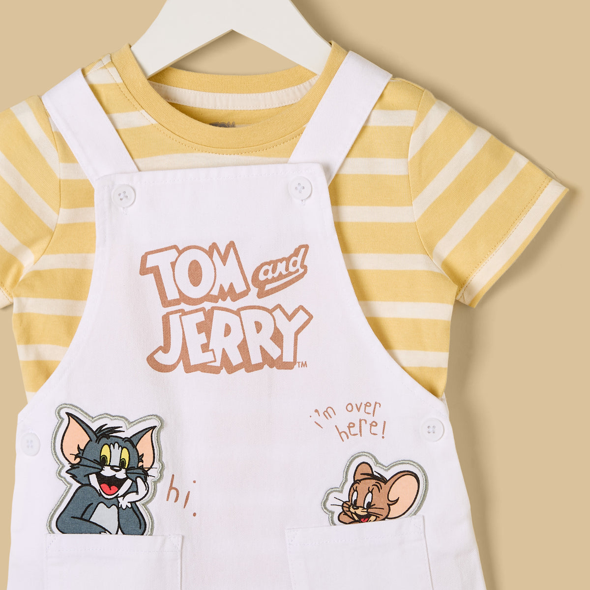 Tom and Jerry Print Cotton Dungaree and T-shirt Set