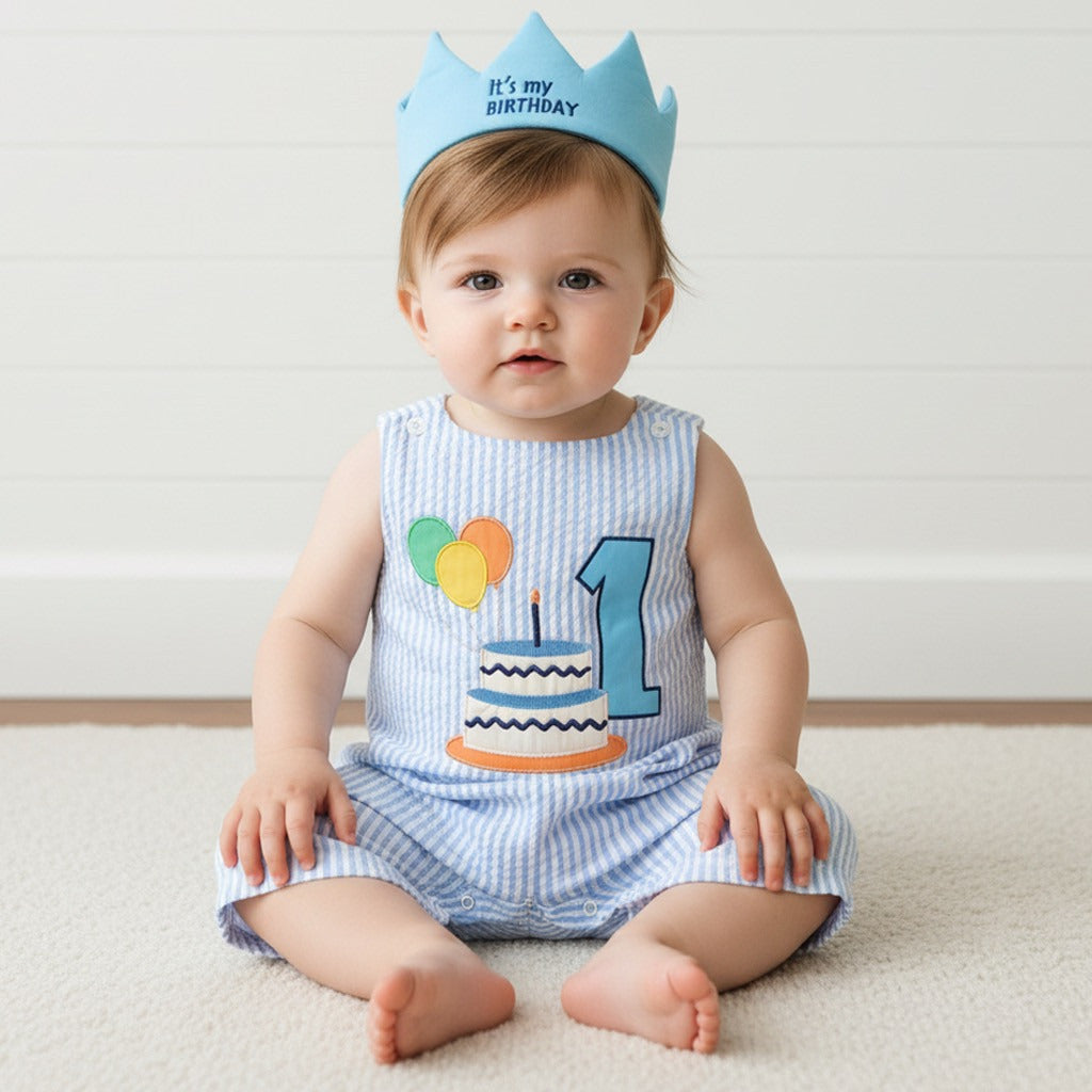 Birthday Embroidered Romper with Crown