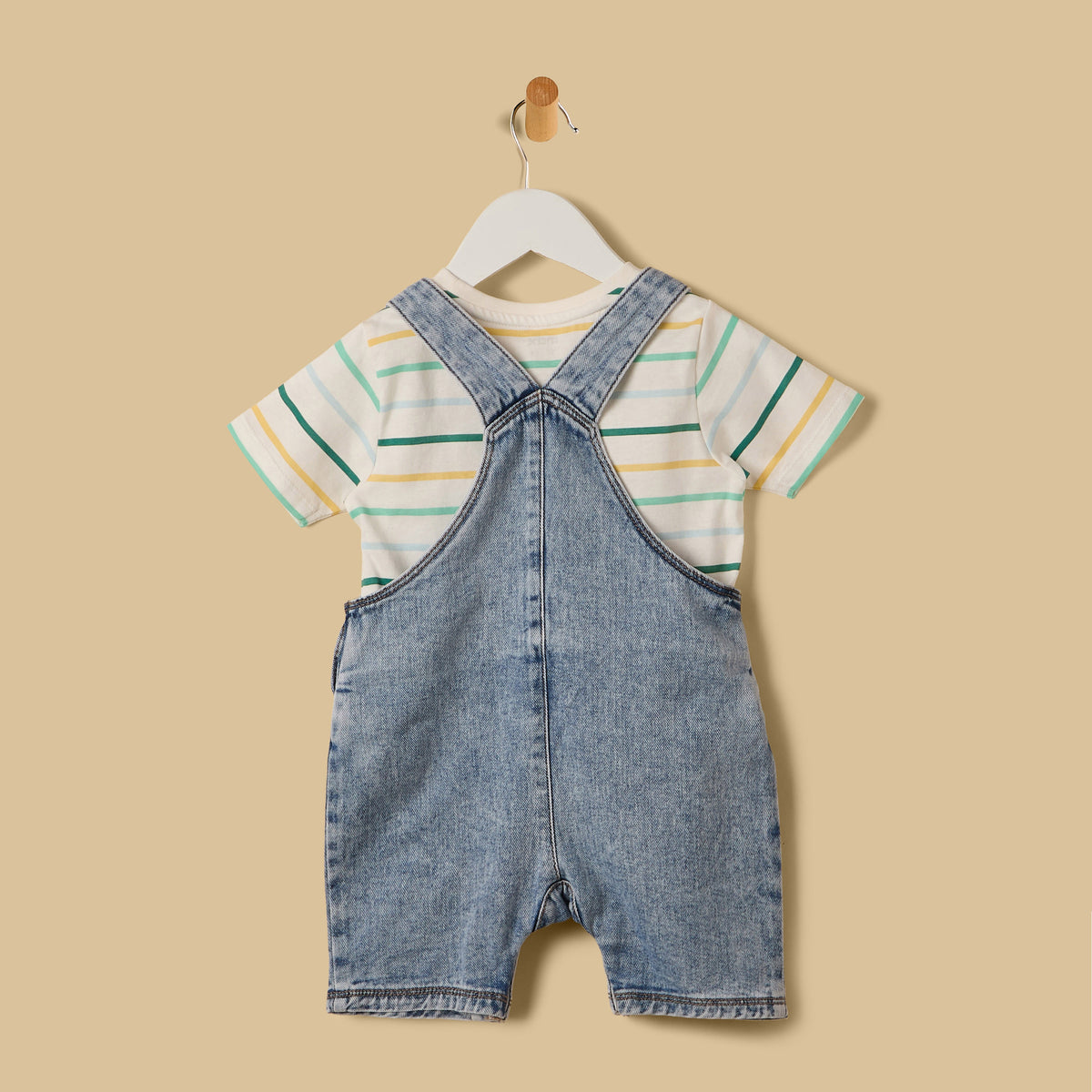 Embroidered Denim Dungaree with Striped T-shirt
