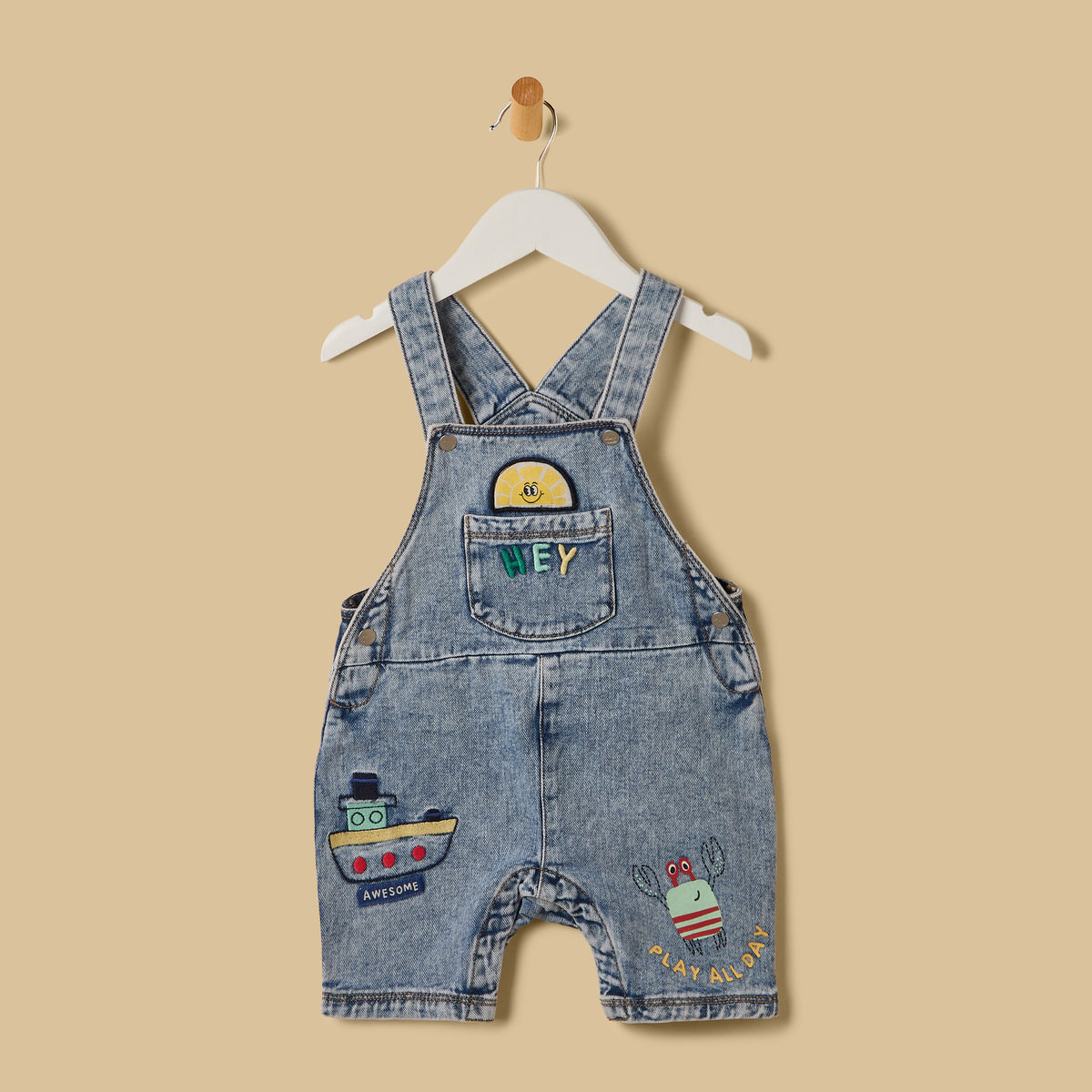 Embroidered Denim Dungaree with Striped T-shirt