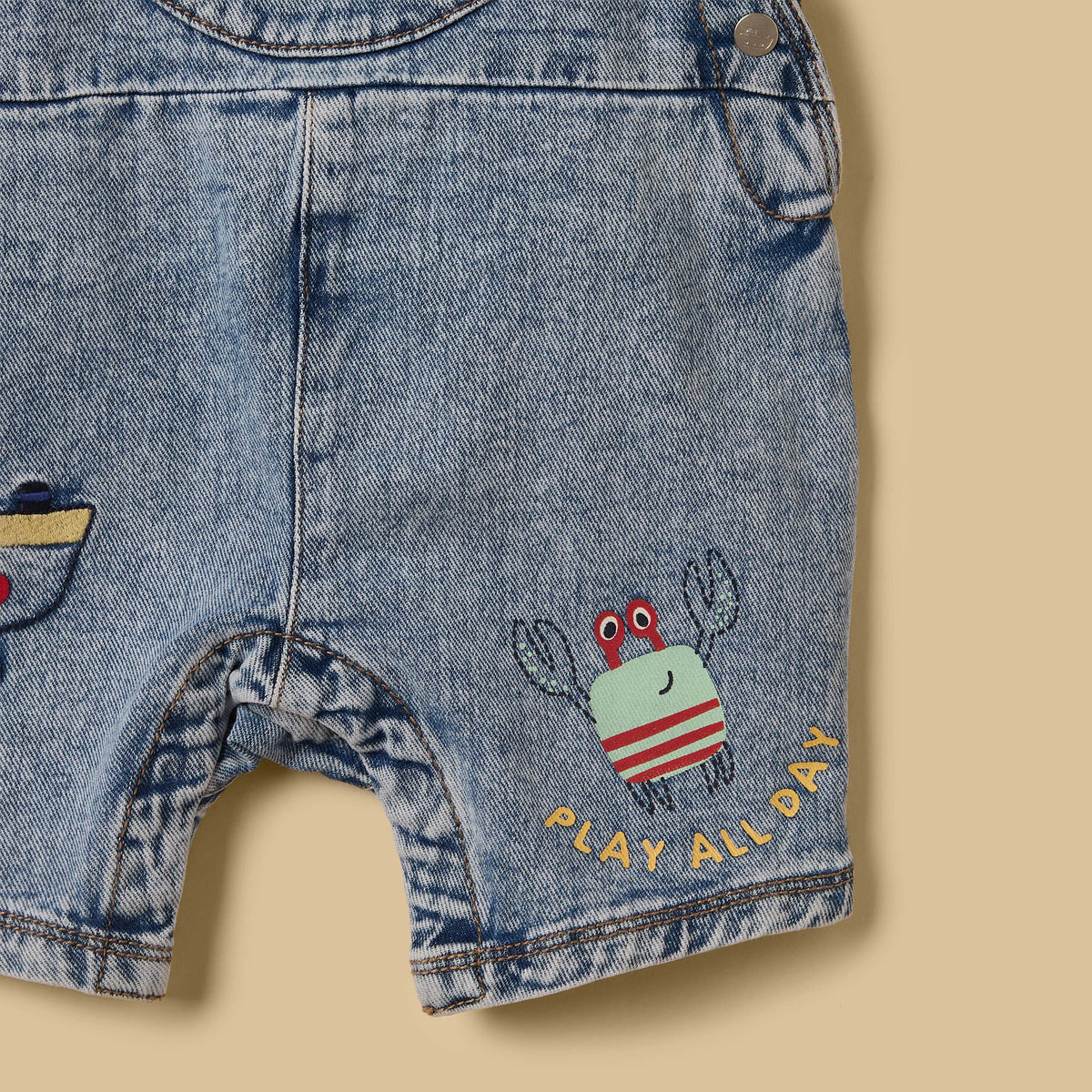 Embroidered Denim Dungaree with Striped T-shirt