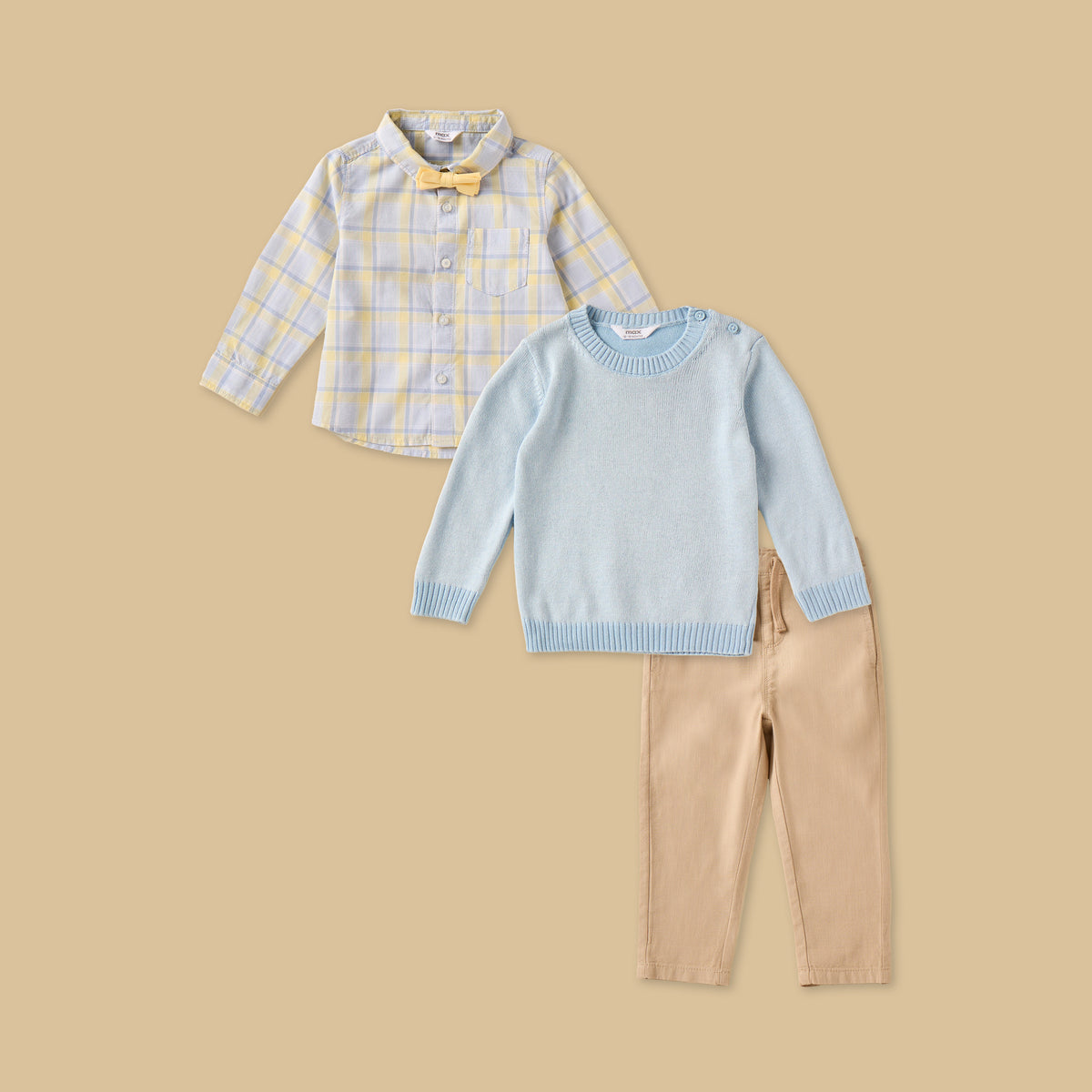 Checked Cotton Shirt with Sweater and Pants