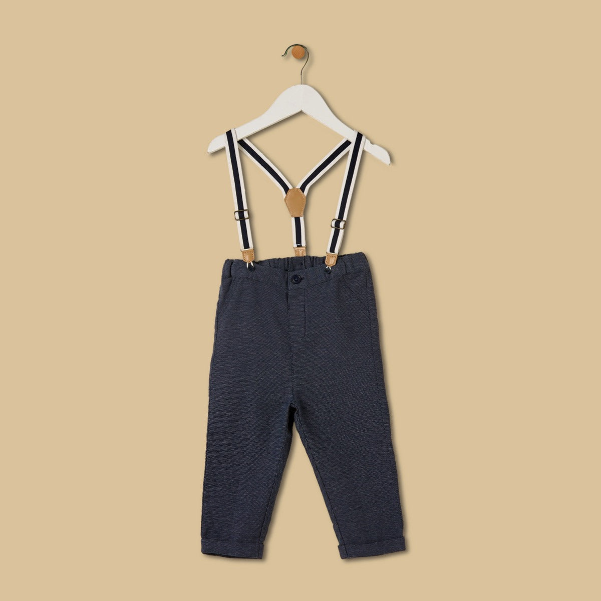 Checked Cotton Shirt and Trousers Set with Suspender