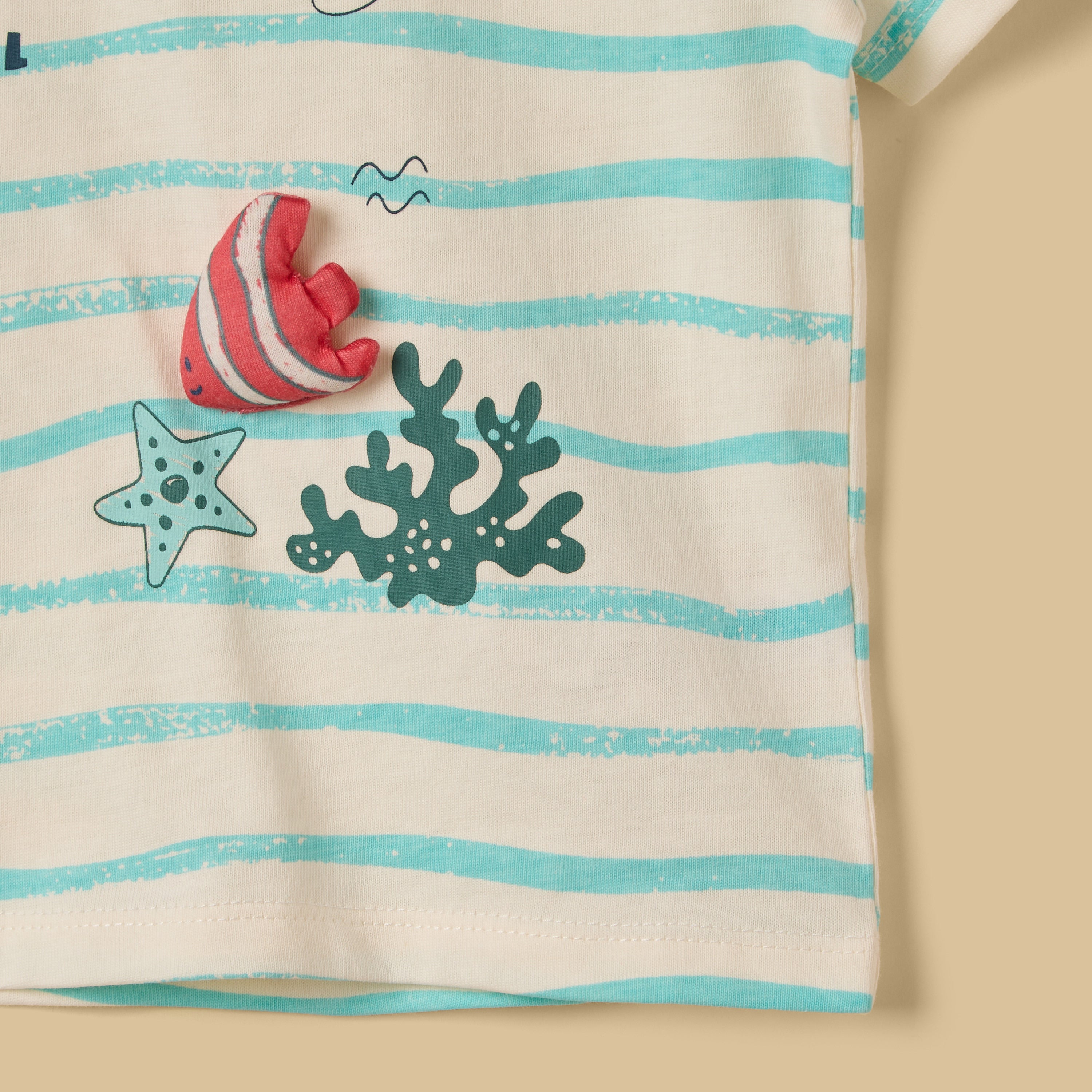 Aquatic 3D Applique Cotton T-shirt and Shorts Set