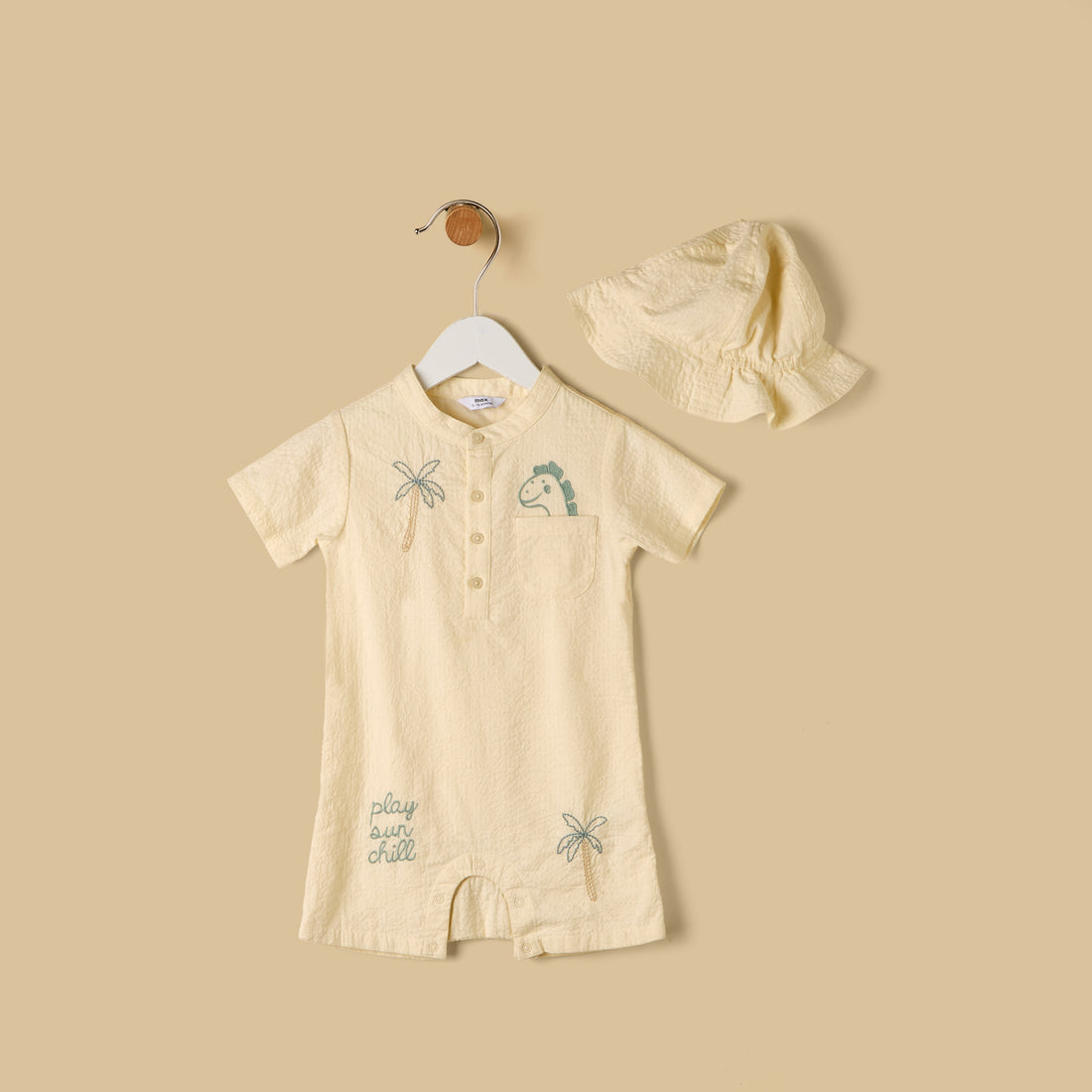 Embroidered Cotton Romper with Cap