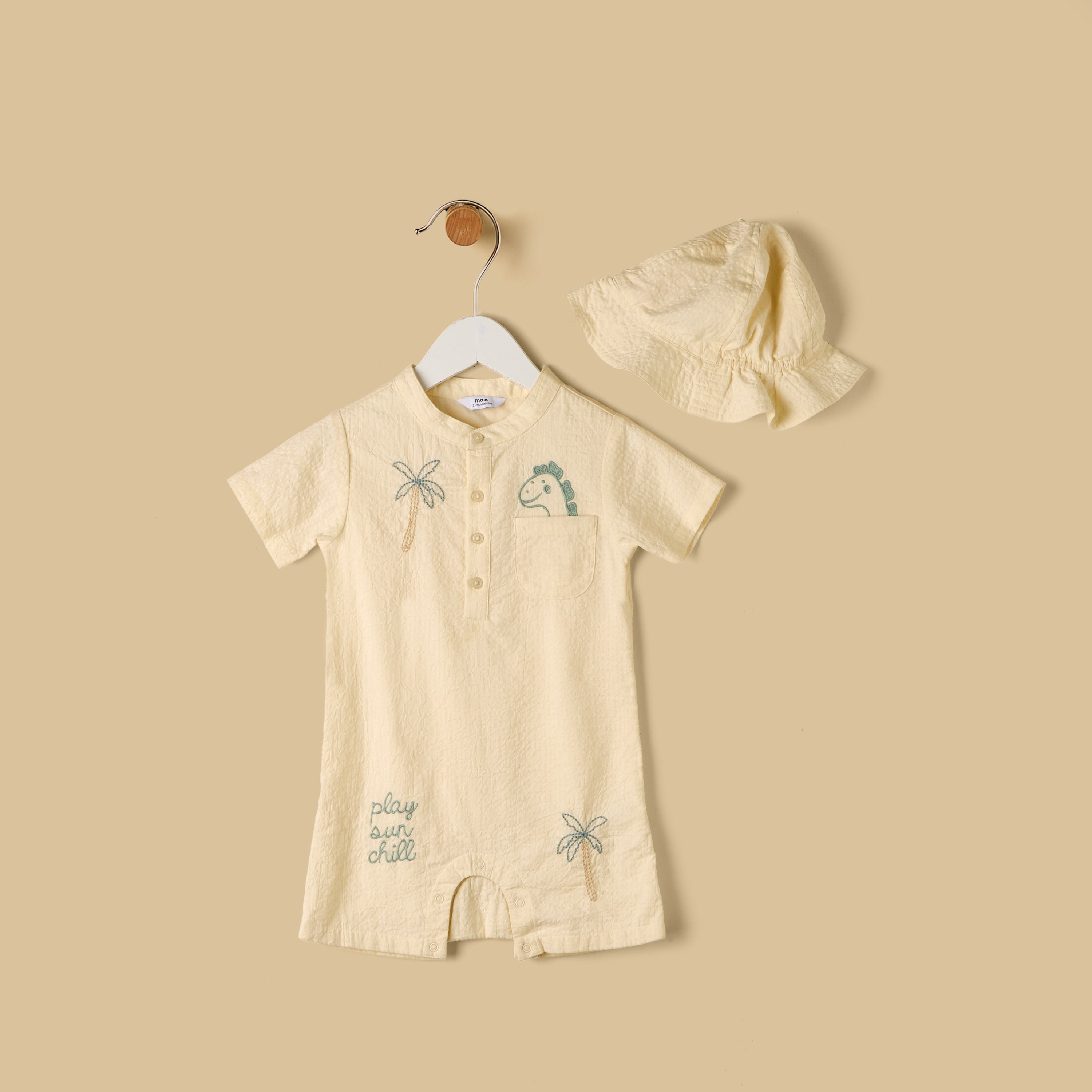 Embroidered Cotton Romper with Cap