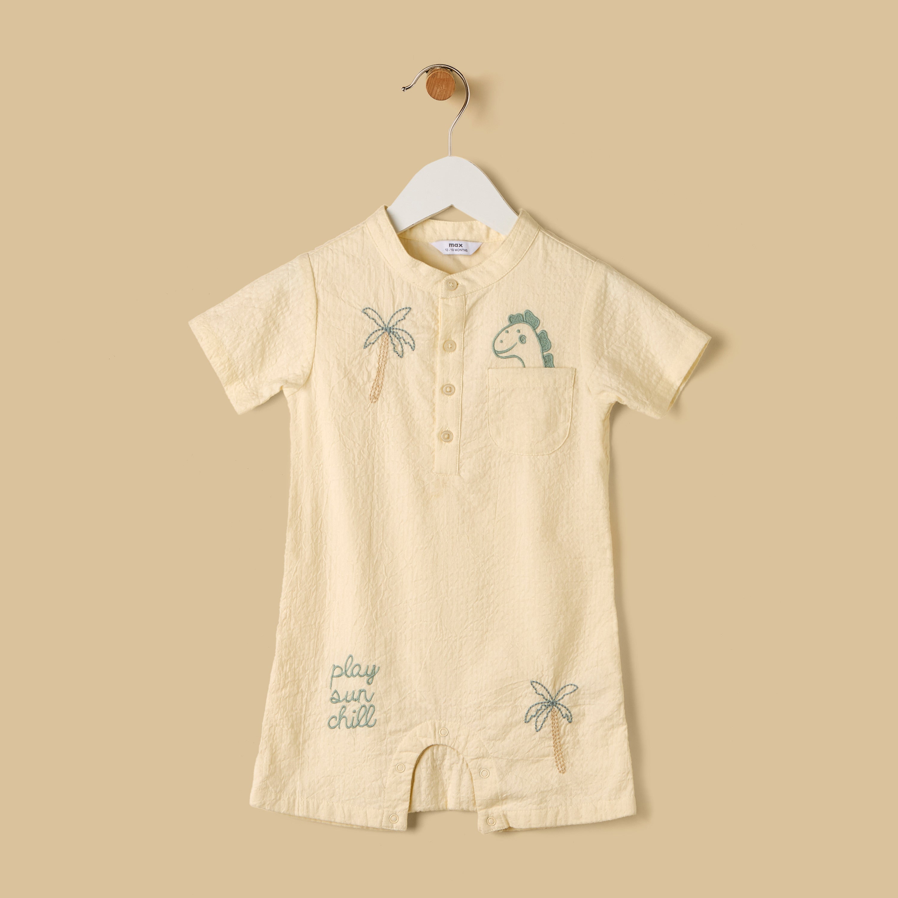Embroidered Cotton Romper with Cap