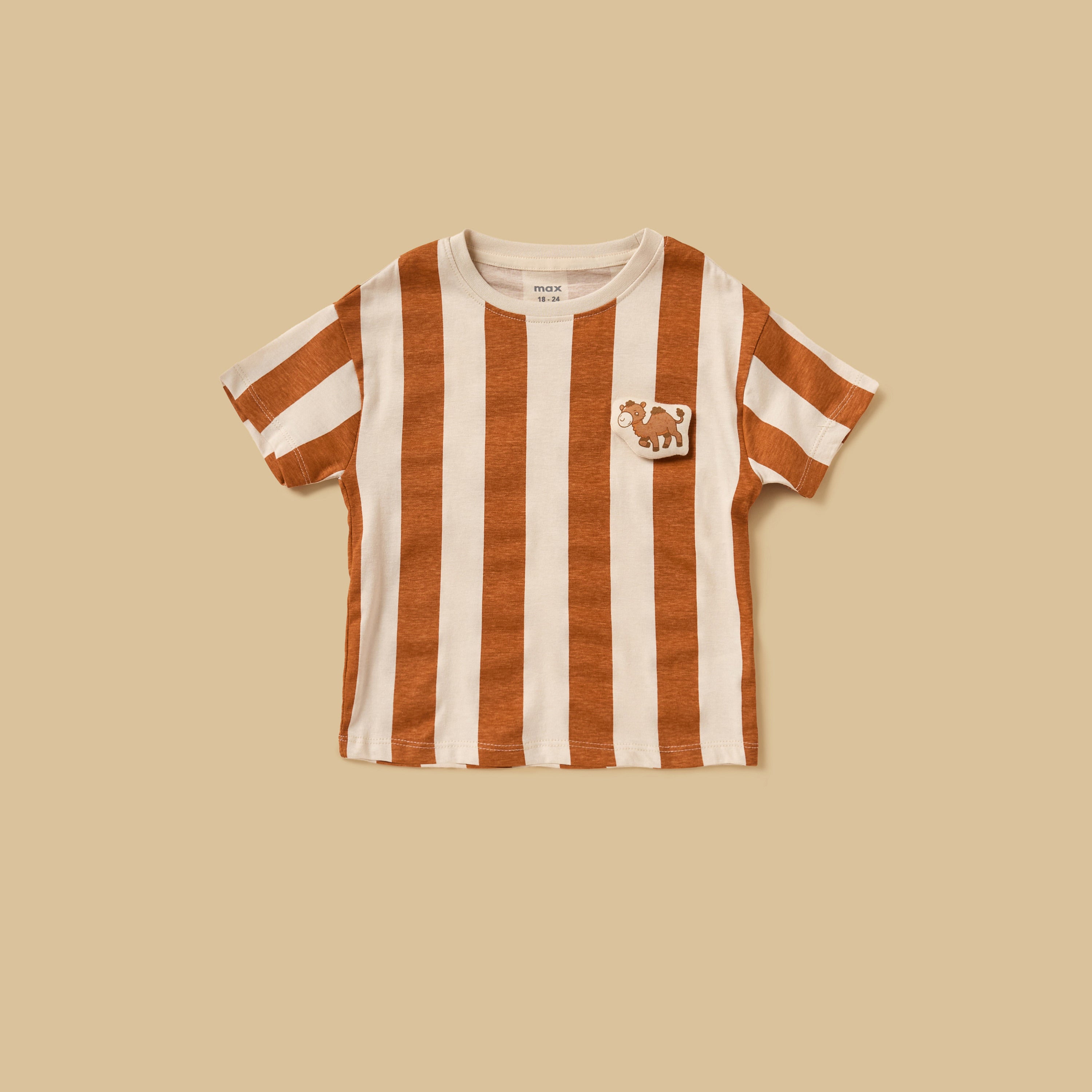 Striped Cotton T-shirt and Shorts Set with Cap