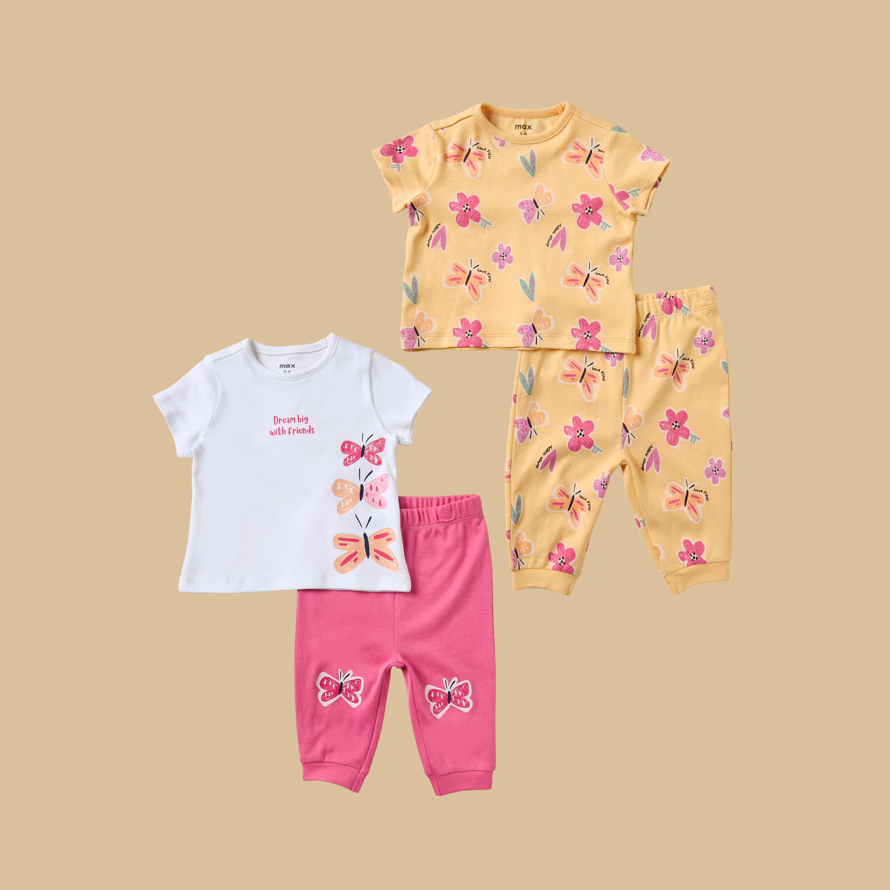 Pack of 2 - Butterfly Print Cotton Pyjama Set - Multicolour / 12-18 mths
