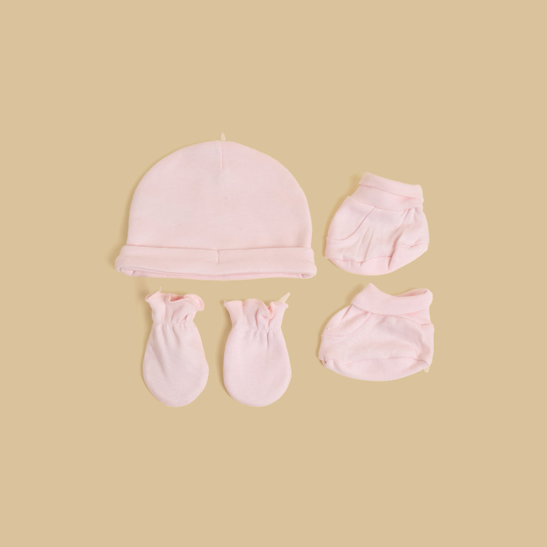 Cap with Mittens and Booties - Pink / Free Size