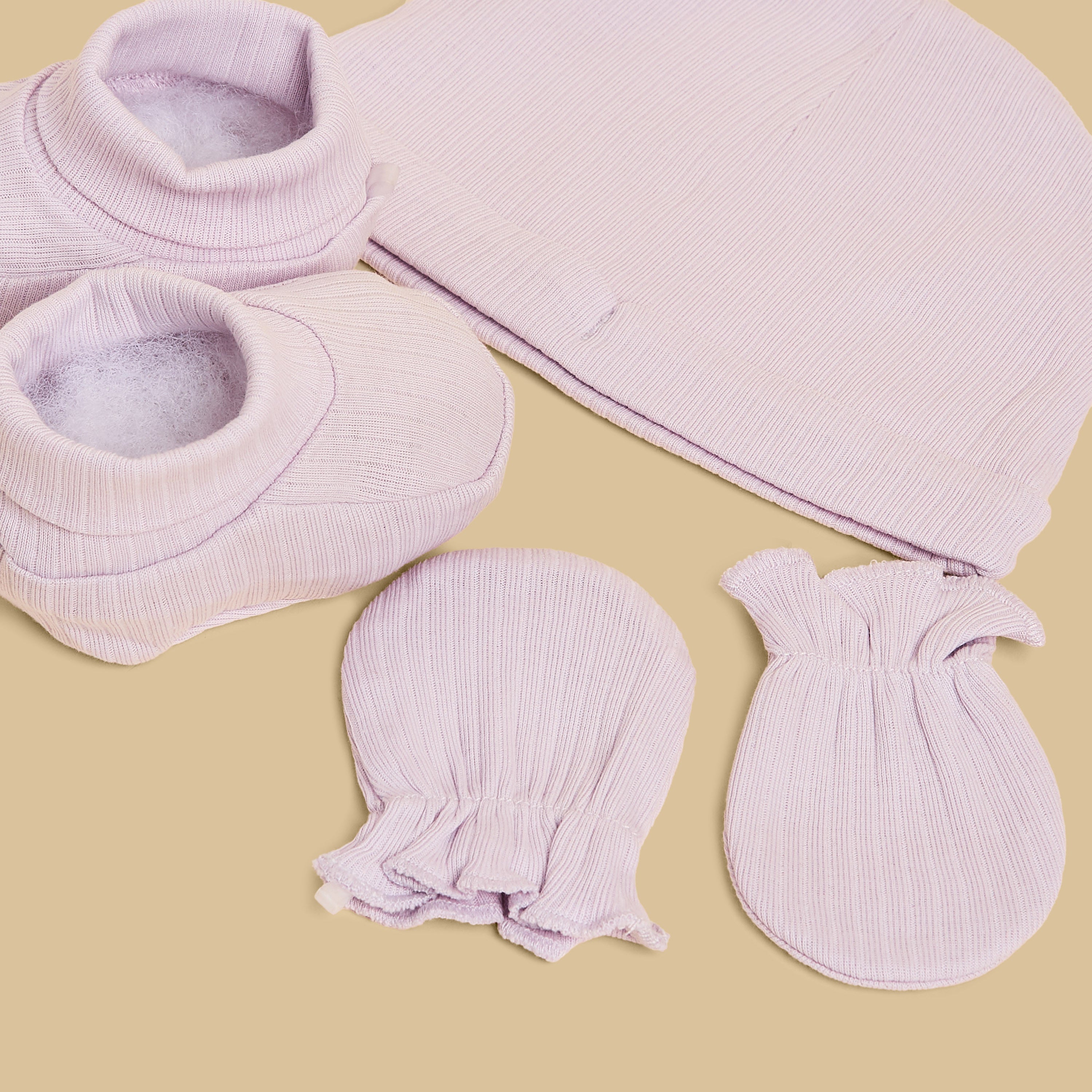 Ribbed Beanie with Booties and Mittens