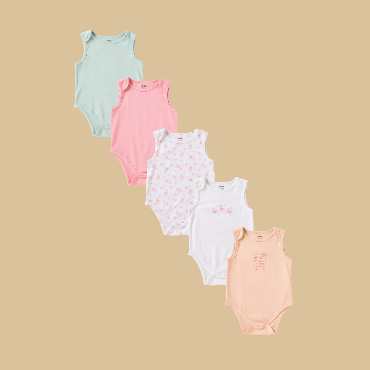 Pack of 5 - Assorted Cotton Sleeveless Bodysuit
