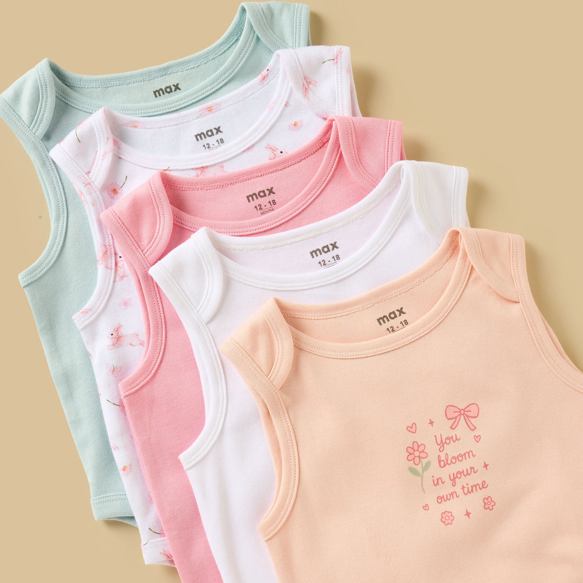 Pack of 5 - Assorted Cotton Sleeveless Bodysuit
