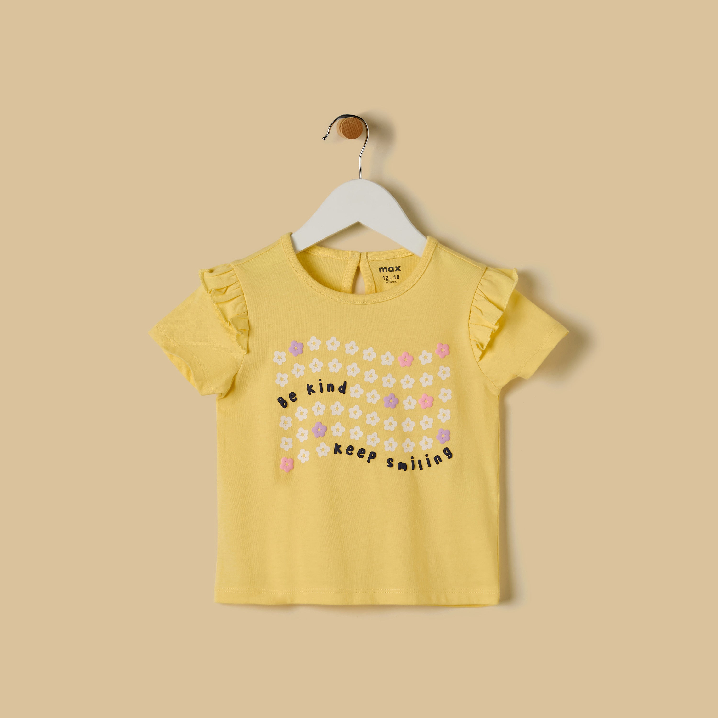Floral Print Cotton Top with Ruffles - Yellow / 12-18 mths