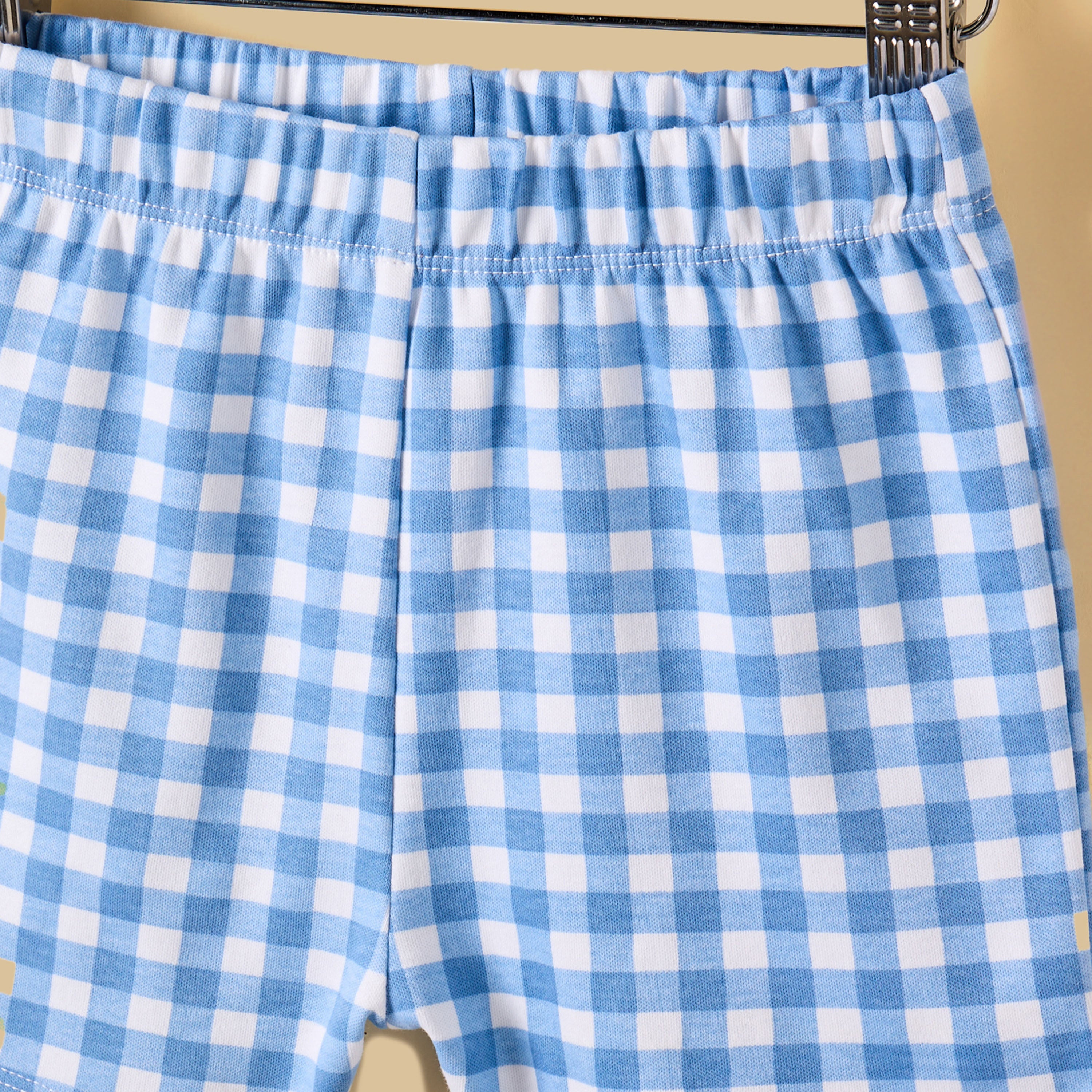 Bear Print Checked Cotton Shorts Set