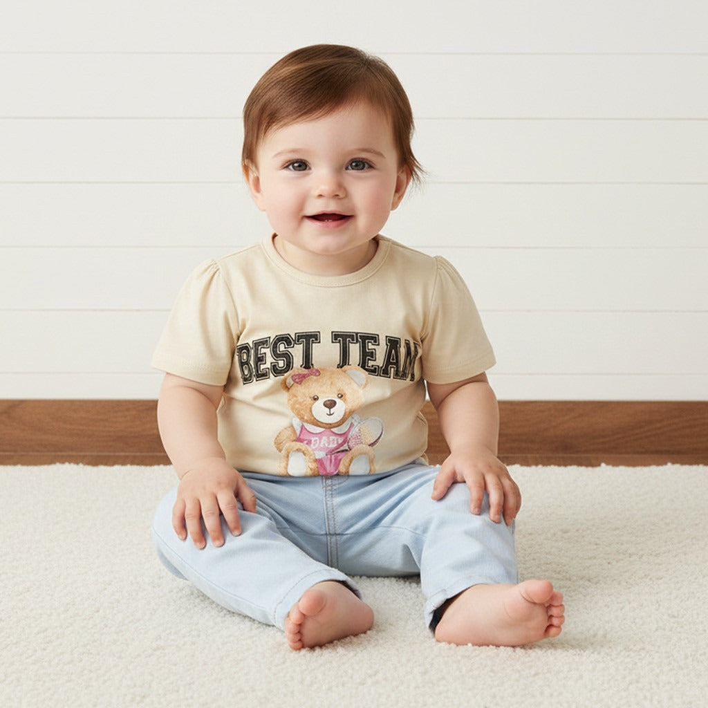 Teddy Bear Print T-shirt - Cream / 12-18 mths