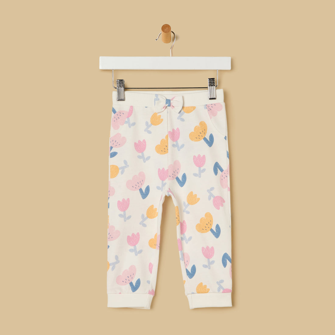 Floral Print Cotton Joggers - Cream / 12-18 mths
