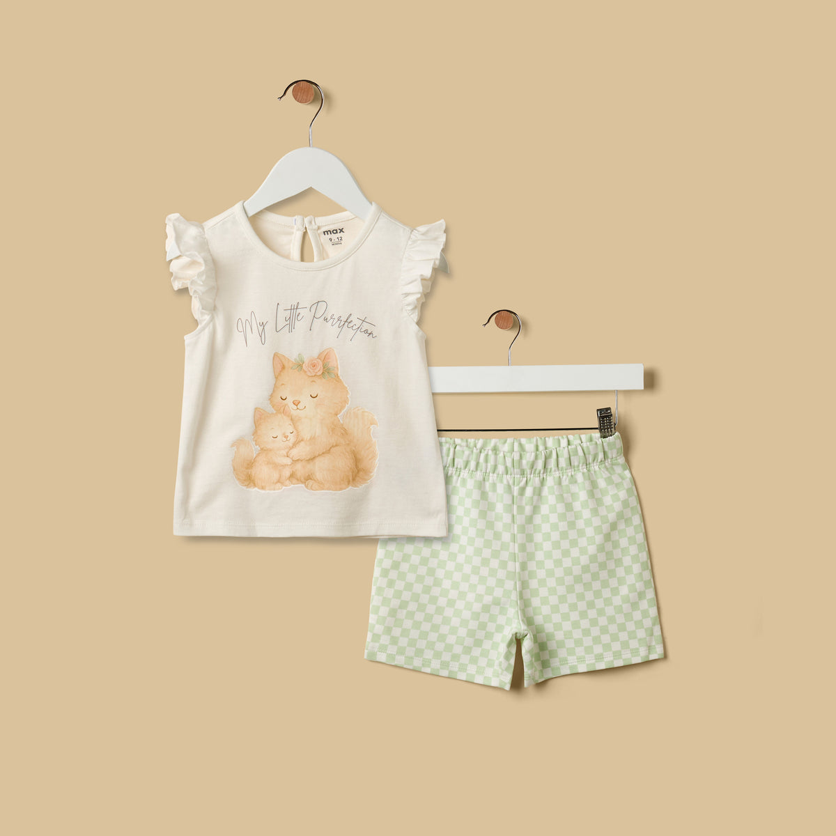 Cat Print Cotton Top and Shorts Set