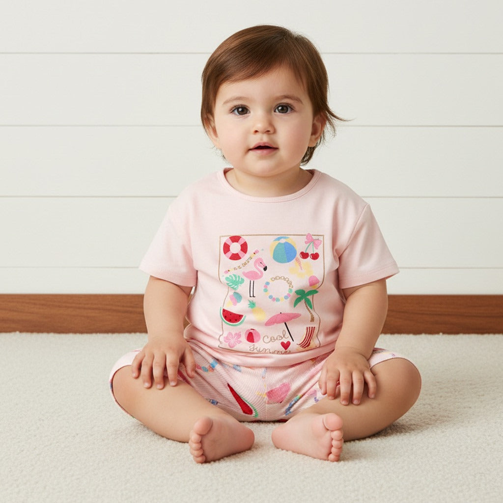 Printed T-shirt and Short Leggings Set - Pink / 12-18 mths
