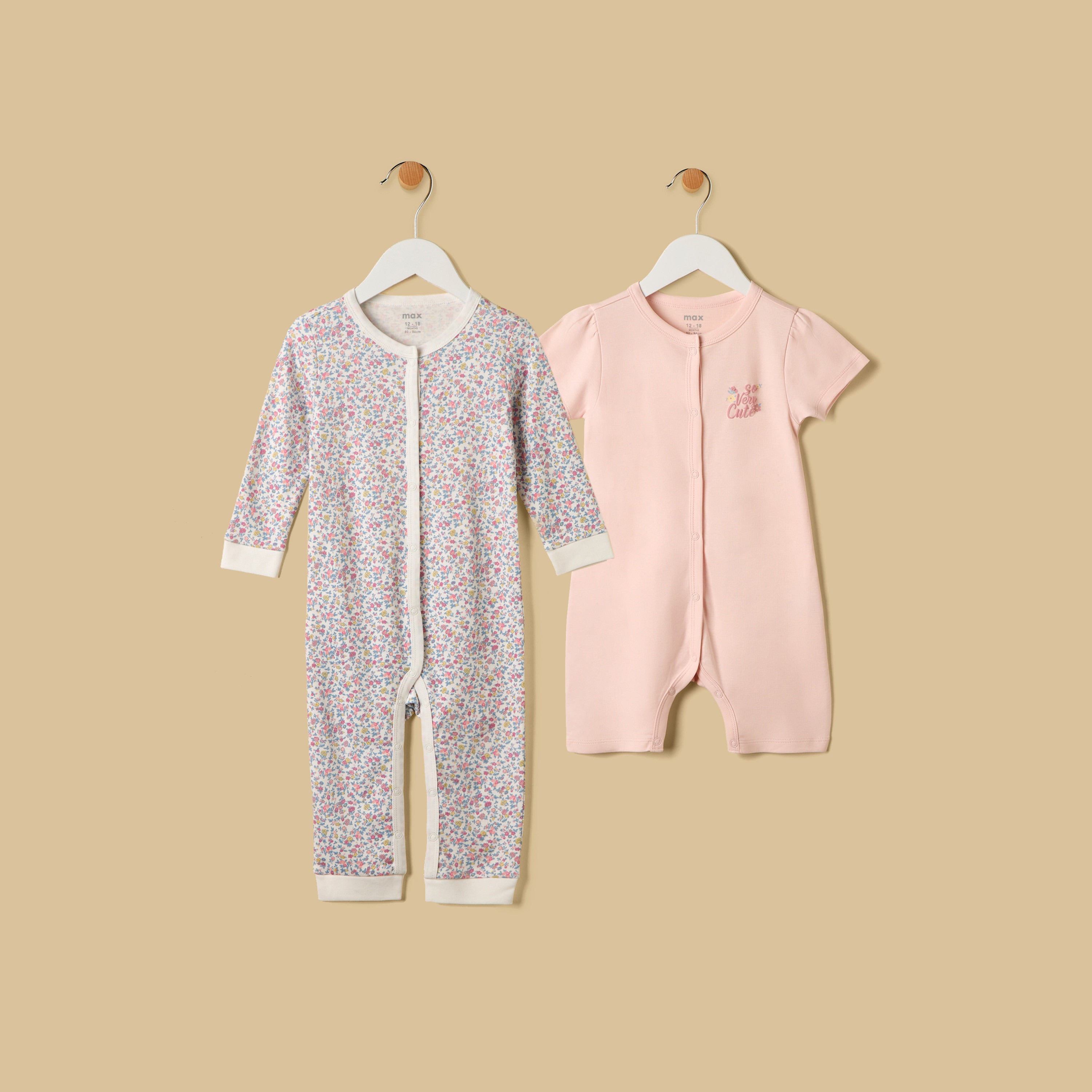 Printed Romper and Sleepsuit Set - Pink / 12-18 mths