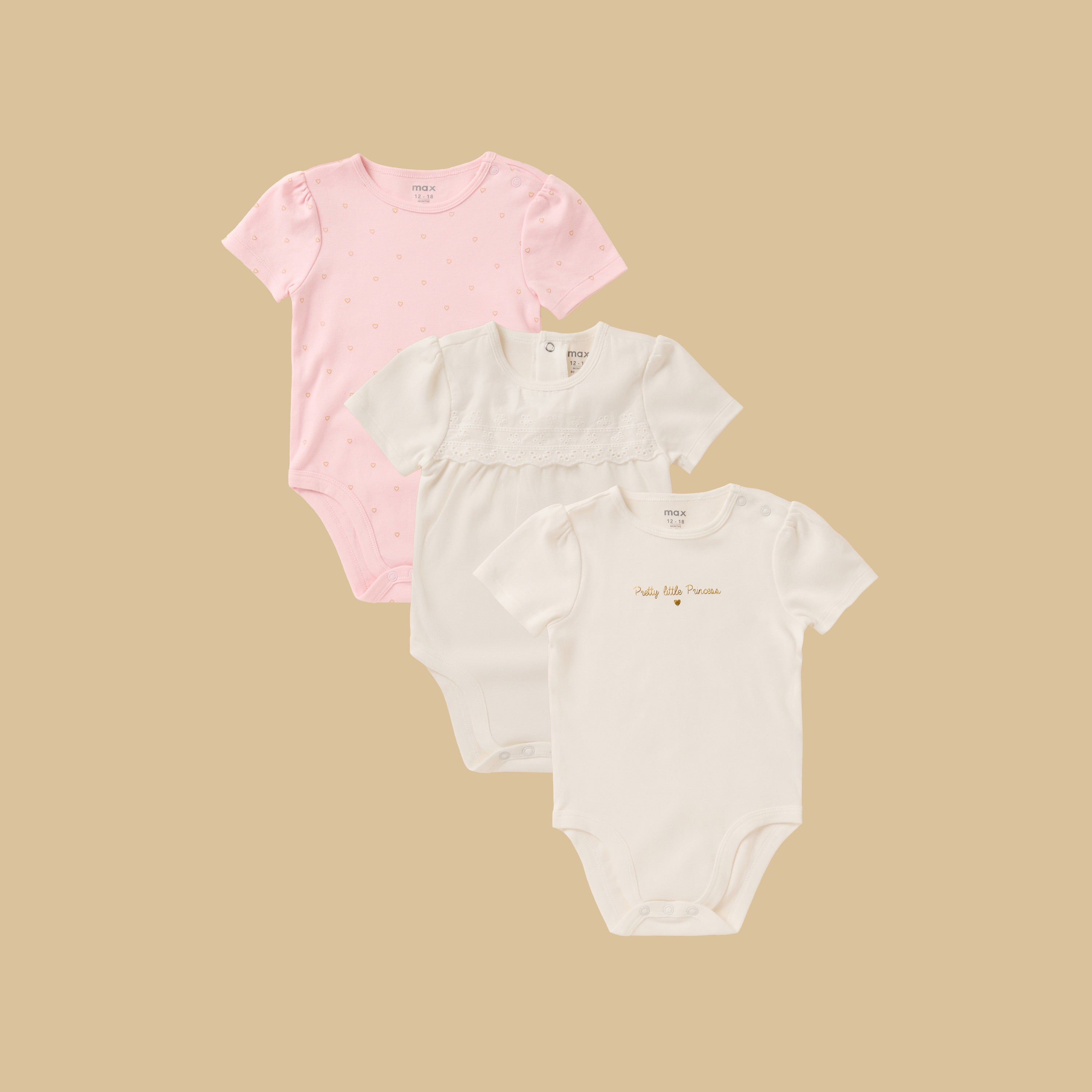 Pack of 3 - Heart Print Sleeveless Bodysuit - Multicolour / 12-18 mths