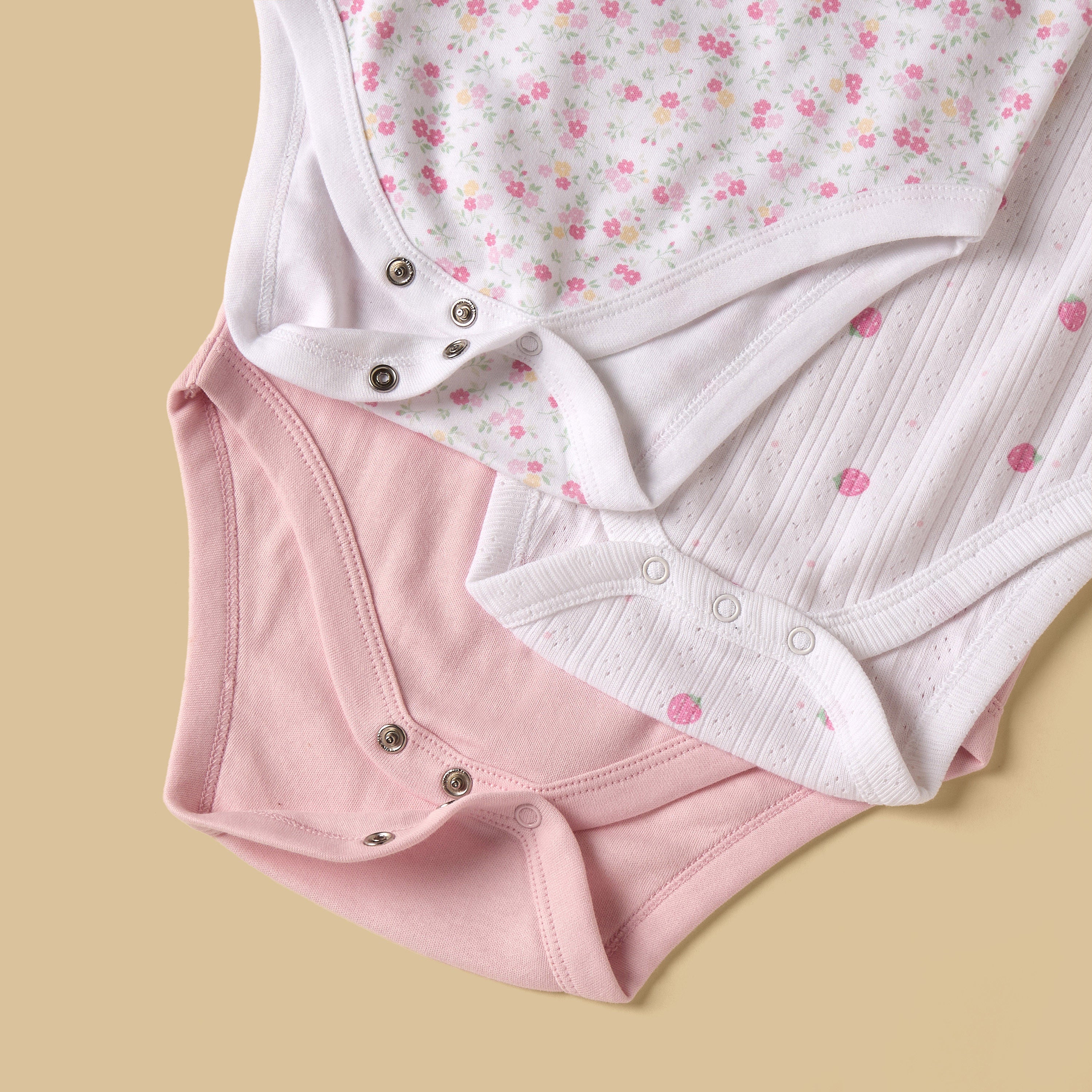 Pack of 3 - Strawberry Print Sleeveless Bodysuit