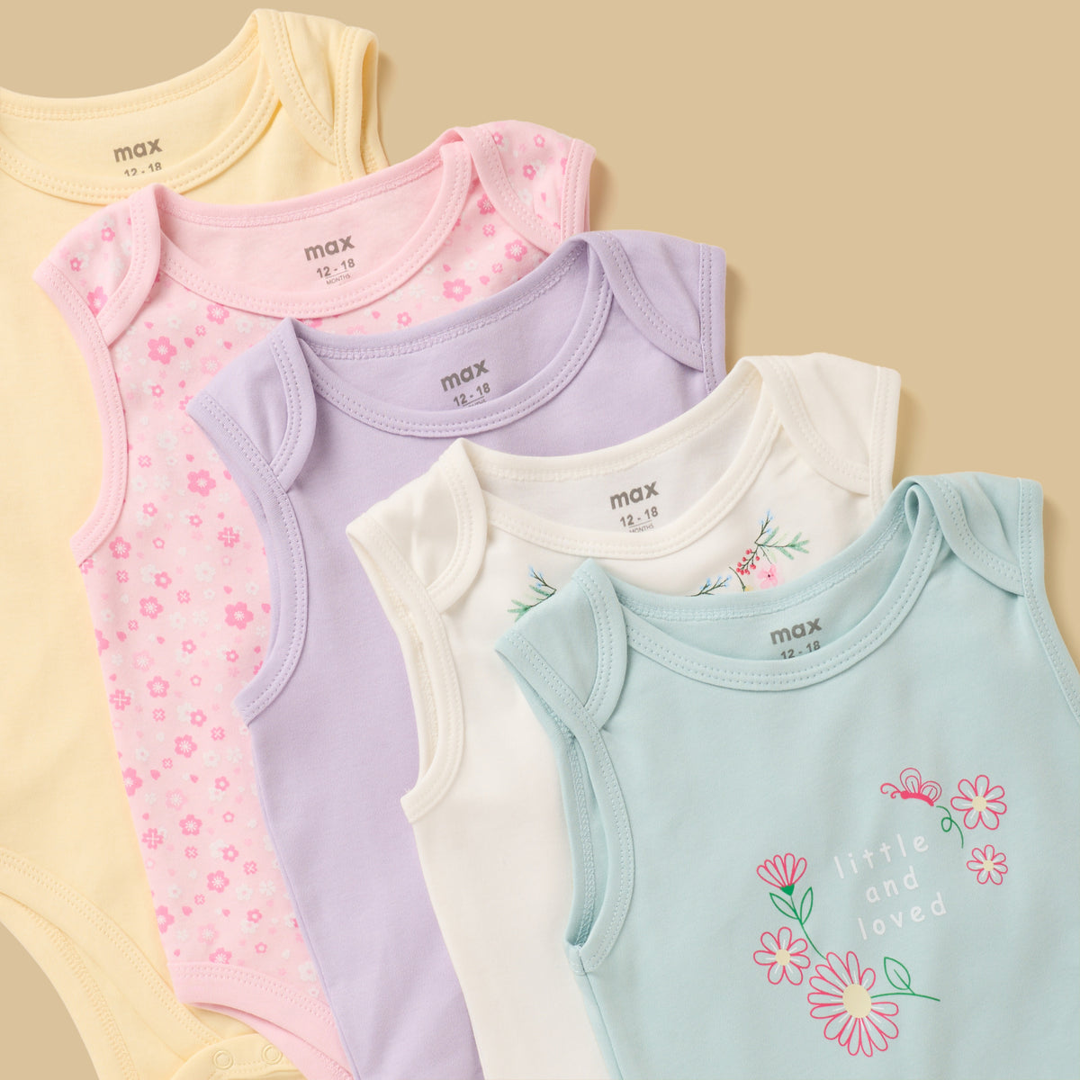 Pack of 5 - Floral Print Sleeveless Cotton Bodysuit